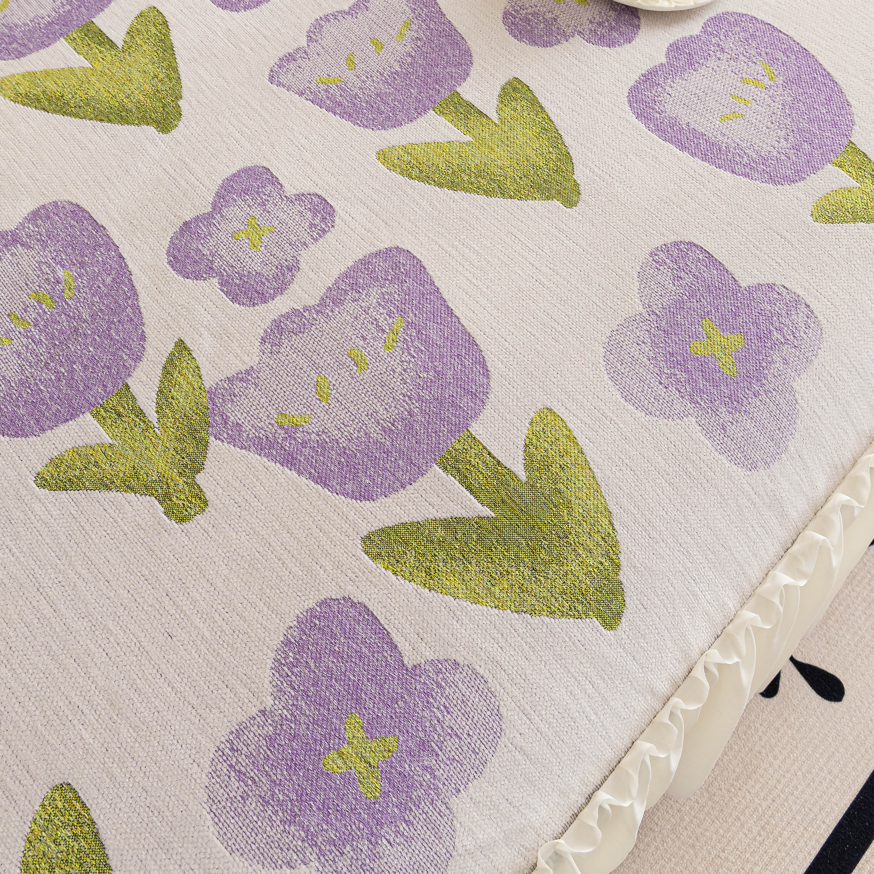 Ruffled Sweet Floral Sofa Cover with Skirt, Soft and Decorative Couch Throw Cover