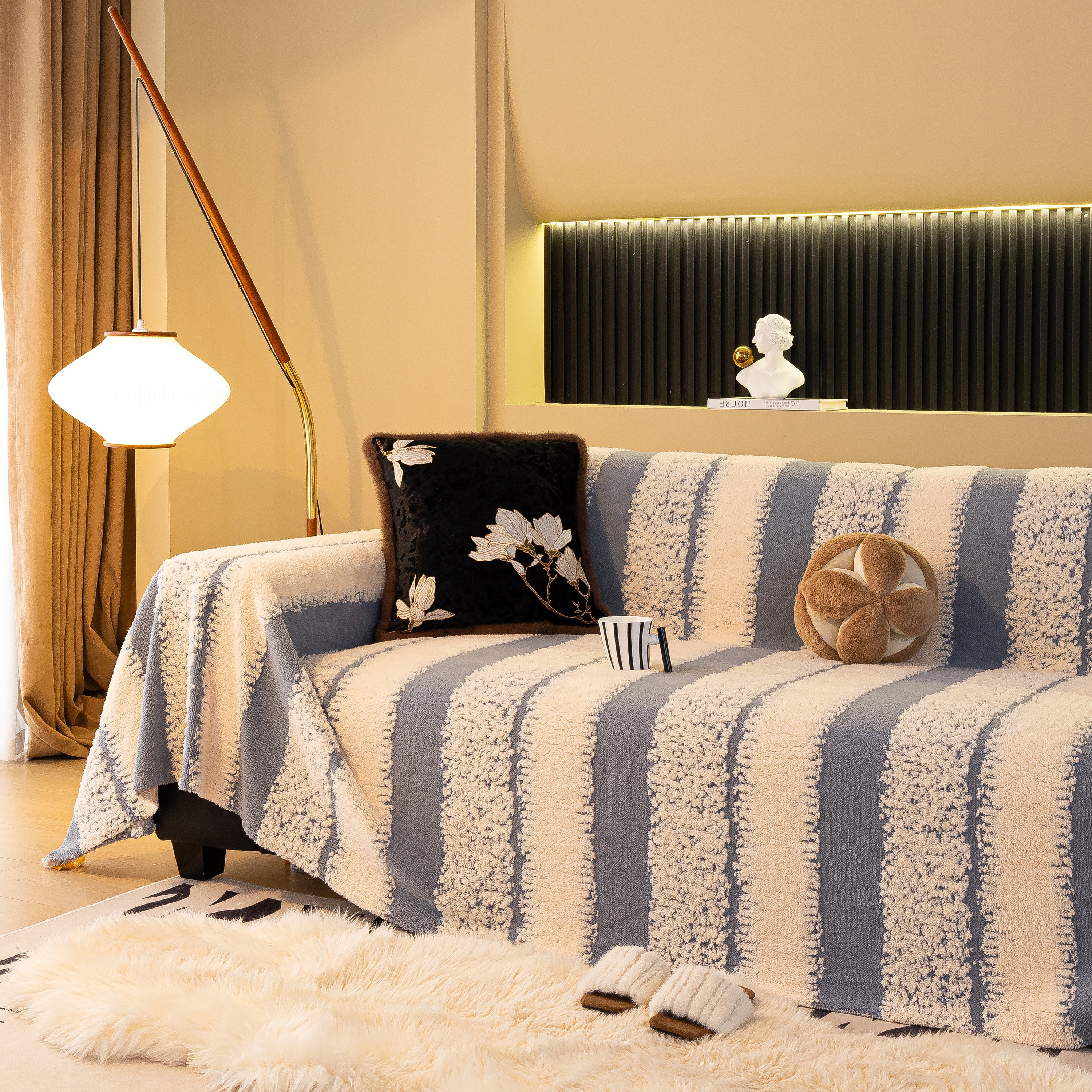 Thickened Coral Fleece Sofa Throw Cover Slipcover Warm Jacquard Cozy Couch Cover Blankets