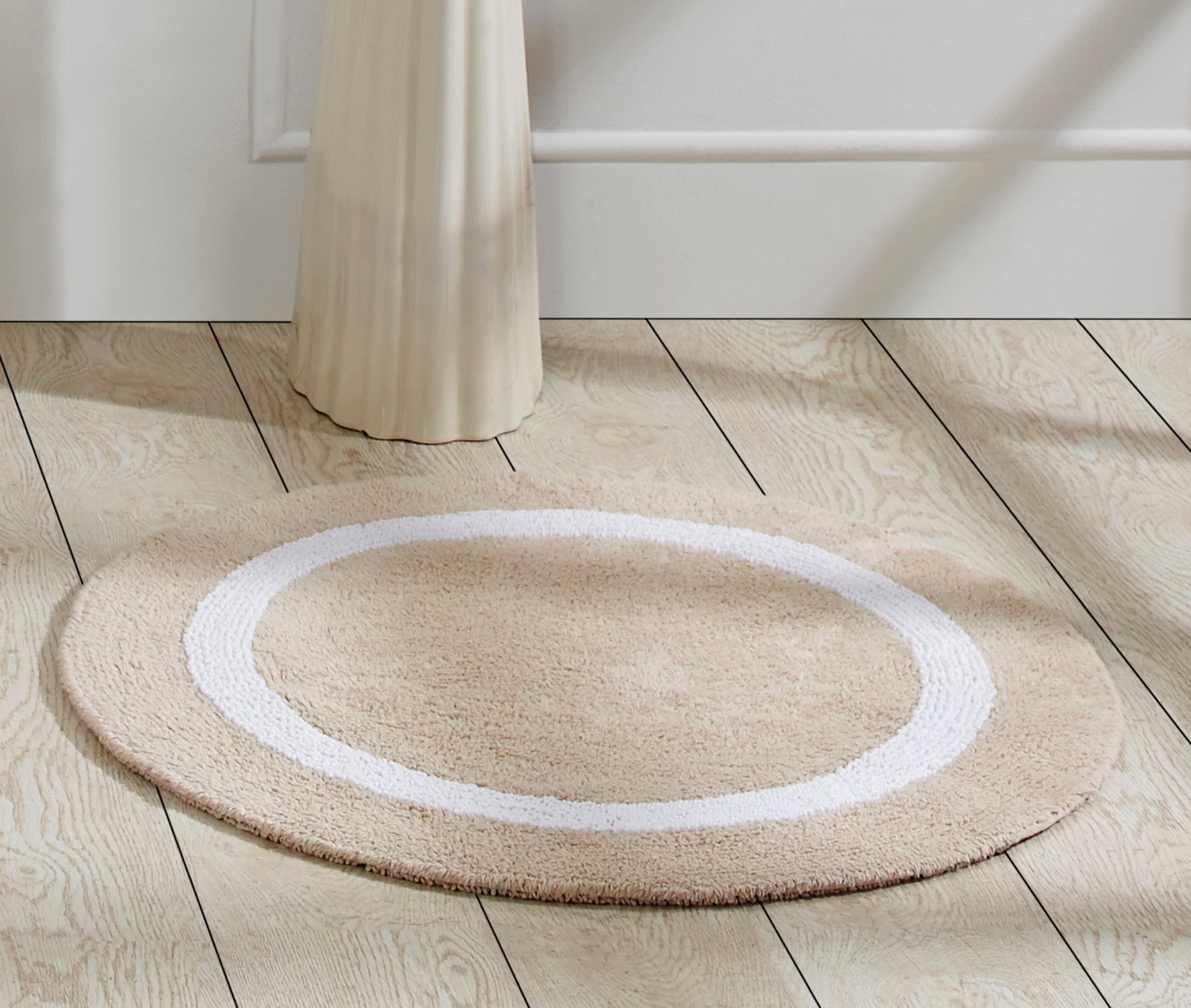 Better Trends 100% Cotton Hotel Collection Bath Mats, Sand & White - Tufted, Absorbent Reversible Mat, Machine Washable, Quick-Dry, Great For Bath, Shower, Bedroom, Dog Or Door Mat, 30' Round