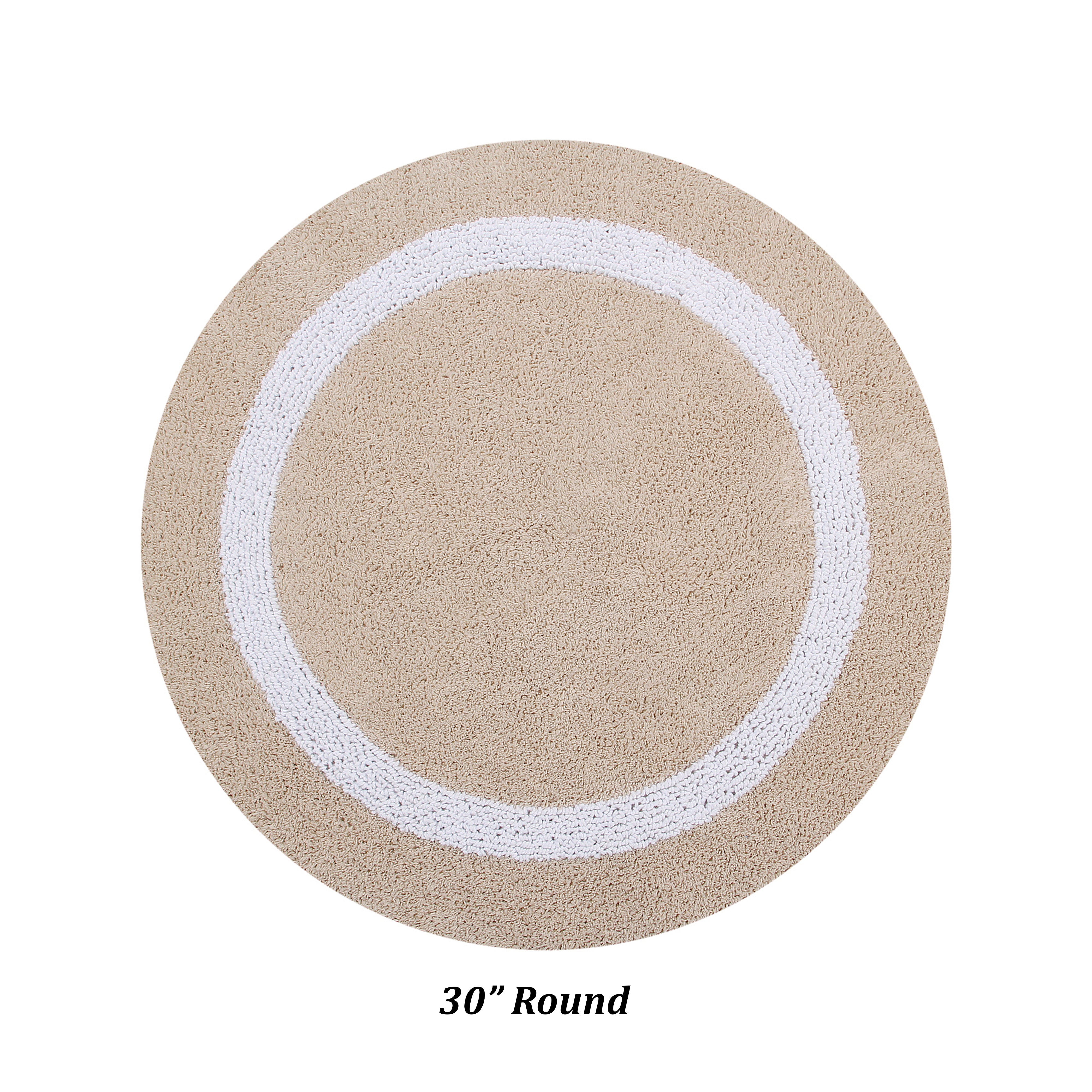 Better Trends 100% Cotton Hotel Collection Bath Mats, Sand & White - Tufted, Absorbent Reversible Mat, Machine Washable, Quick-Dry, Great For Bath, Shower, Bedroom, Dog Or Door Mat, 30' Round