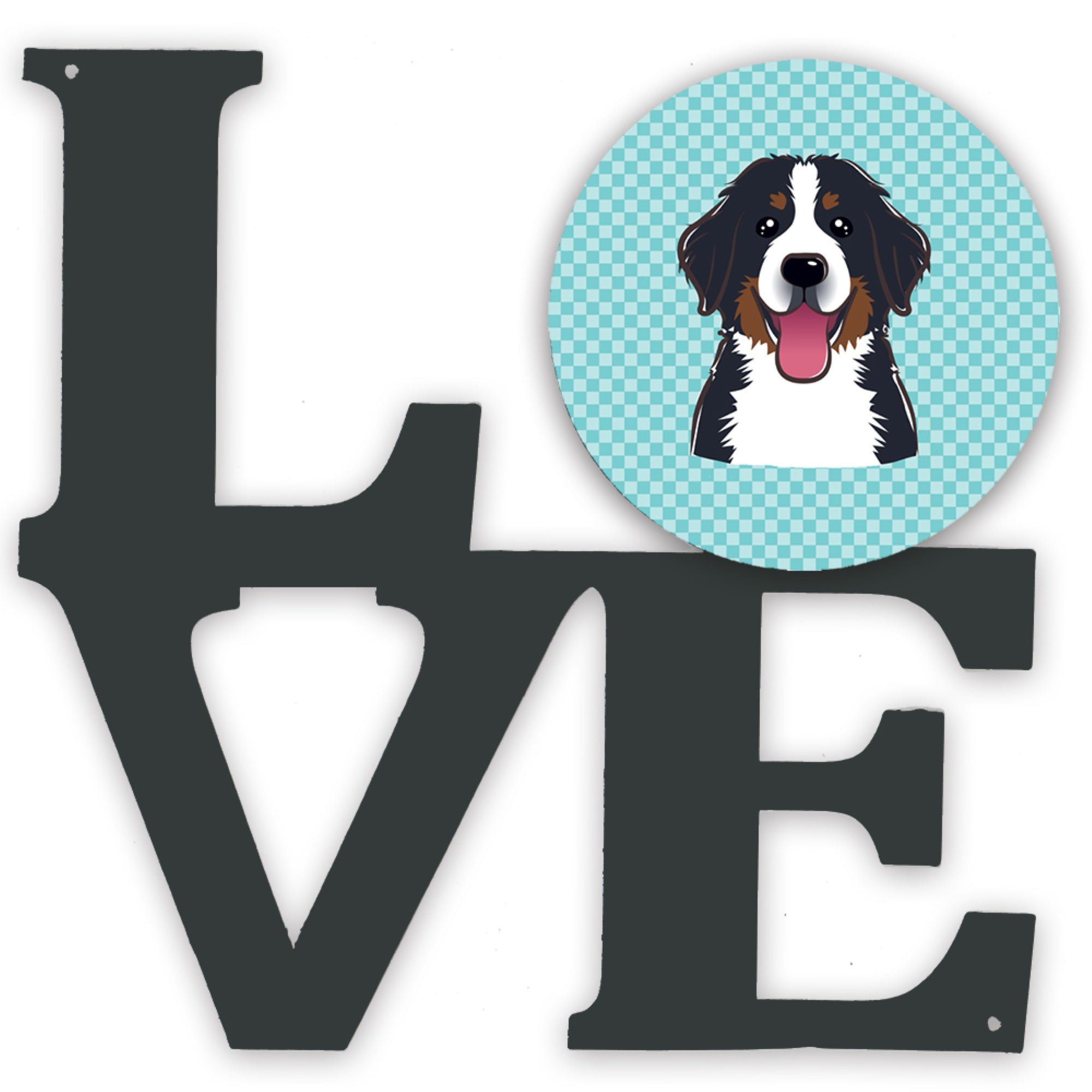 'Caroline'S Treasures Checkerboard Blue Bernese Mountain Dog Metal Artwork Love Wall-Decor, Multicolor'