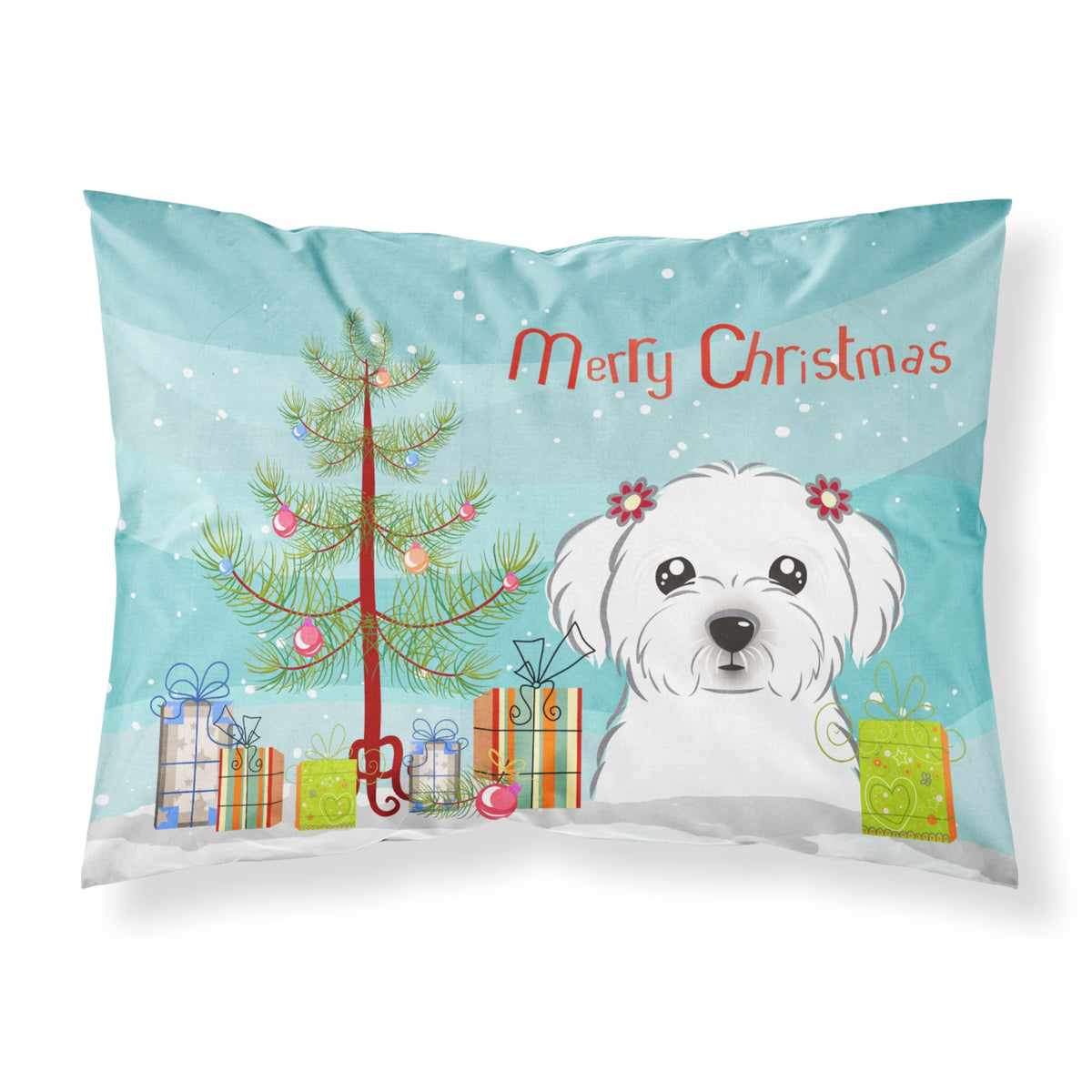 'Caroline'S Treasures Bb1580Pillowcase Christmas Tree And Maltese Fabric Standard Pillowcase, Large, Multicolor'