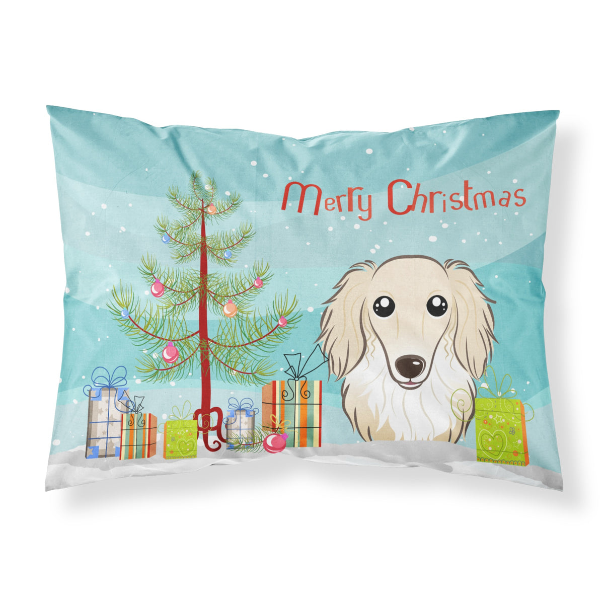 'Caroline'S Treasures Bb1584Pillowcase Christmas Tree And Longhair Creme Dachshund Fabric Standard Pillowcase, Large, Multicolo