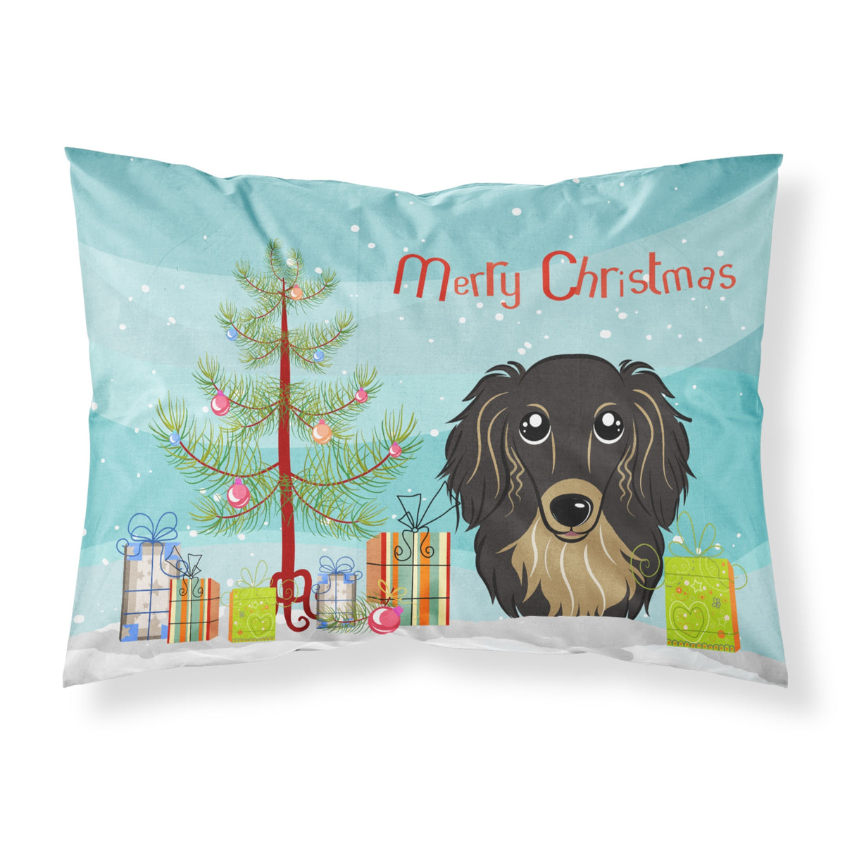 'Caroline'S Treasures Bb1585Pillowcase Christmas Tree And Longhair Black And Tan Dachshund Fabric Standard Pillowcase, Large, M