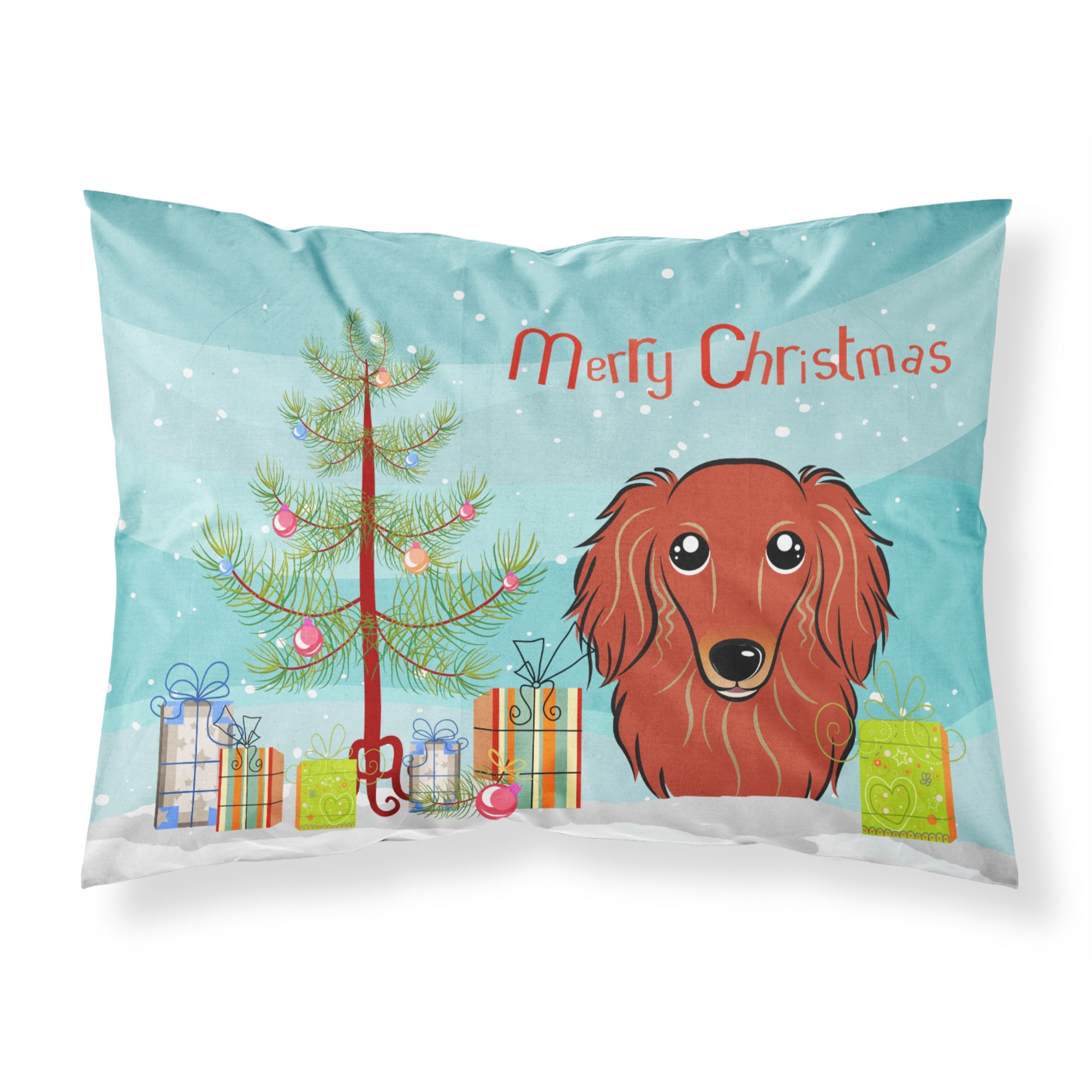 'Caroline'S Treasures Bb1586Pillowcase Christmas Tree And Longhair Red Dachshund Fabric Standard Pillowcase, Large, Multicolor'