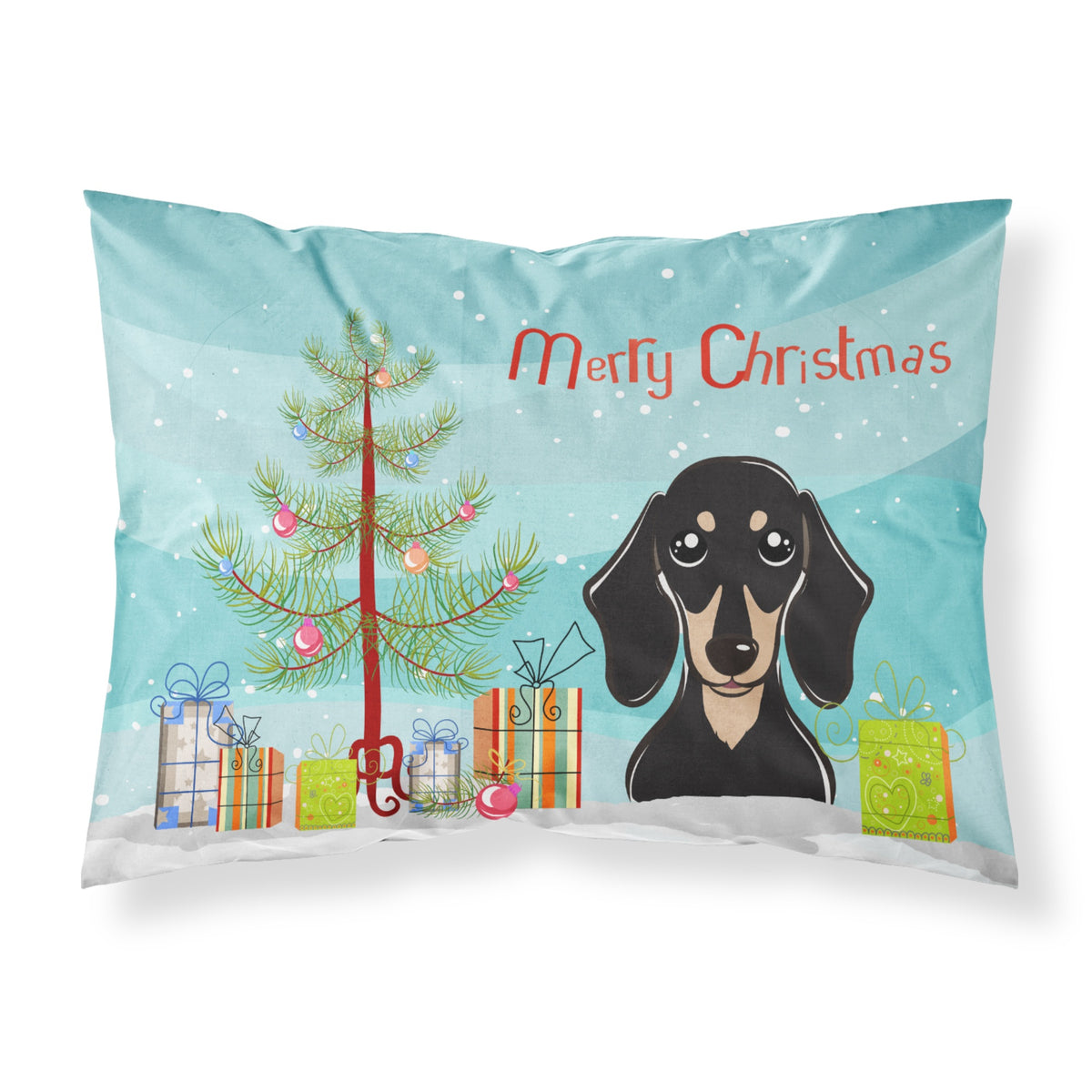 'Caroline'S Treasures Bb1587Pillowcase Christmas Tree And Smooth Black And Tan Dachshund Fabric Standard Pillowcase, Large, Mul