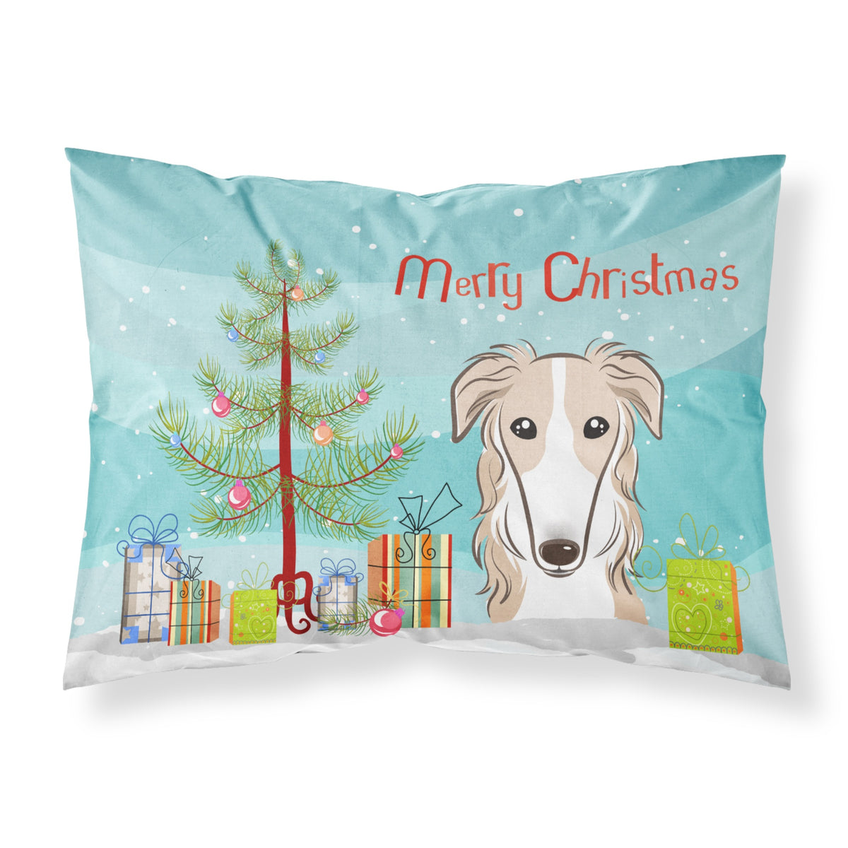 'Caroline'S Treasures Bb1600Pillowcase Christmas Tree And Borzoi Fabric Standard Pillowcase, Large, Multicolor'
