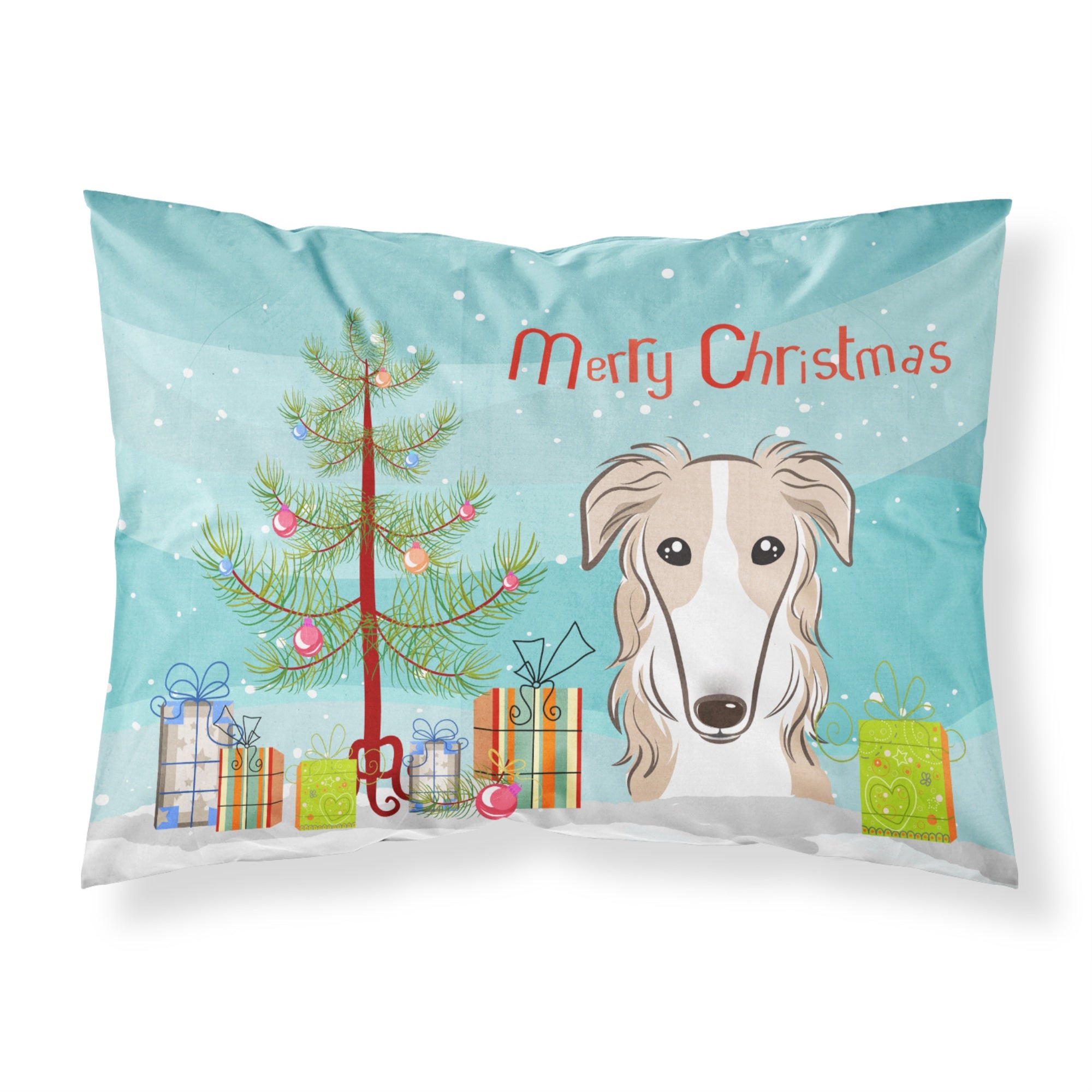 'Caroline'S Treasures Bb1600Pillowcase Christmas Tree And Borzoi Fabric Standard Pillowcase, Large, Multicolor'