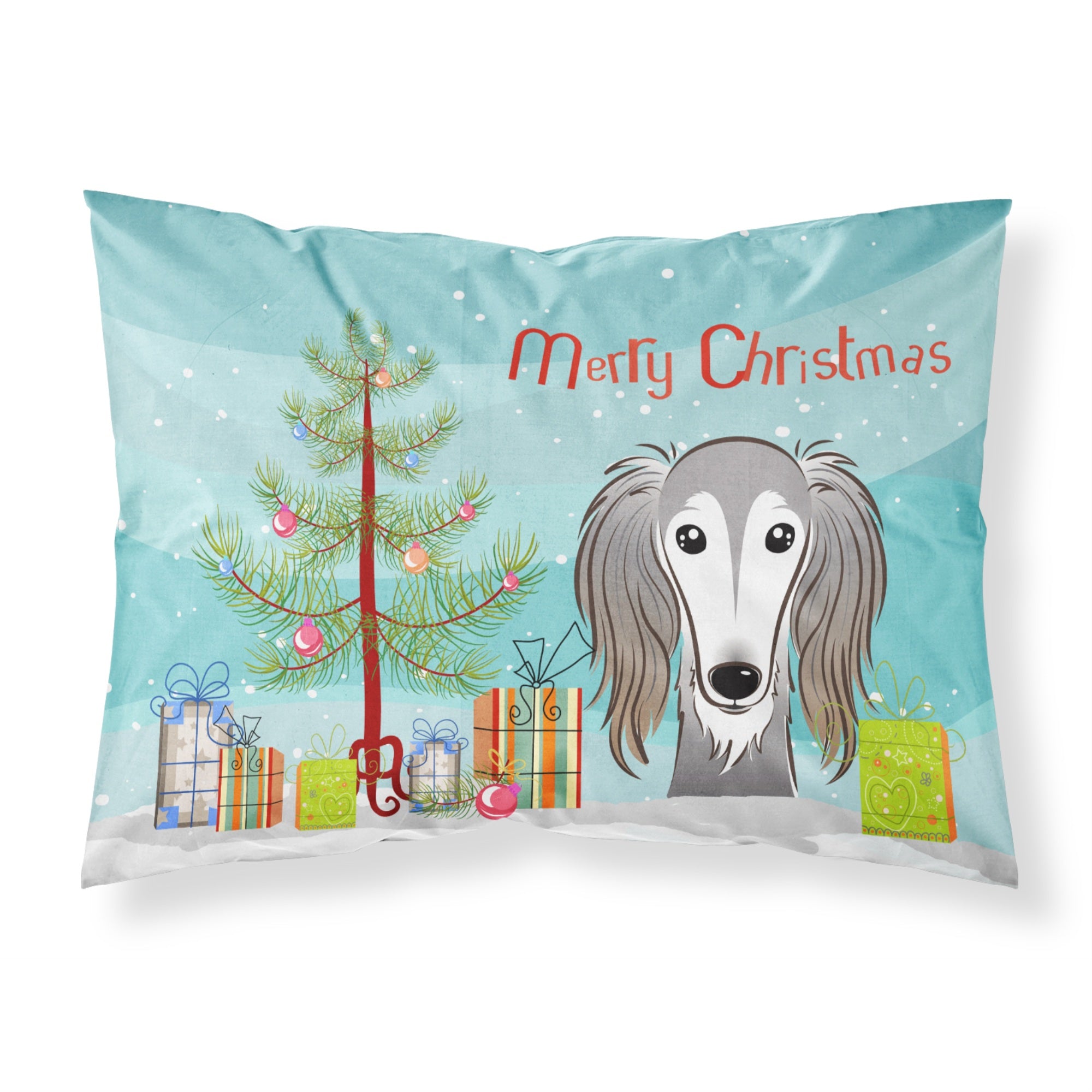 'Caroline'S Treasures Bb1601Pillowcase Christmas Tree And Saluki Fabric Standard Pillowcase, Large, Multicolor'