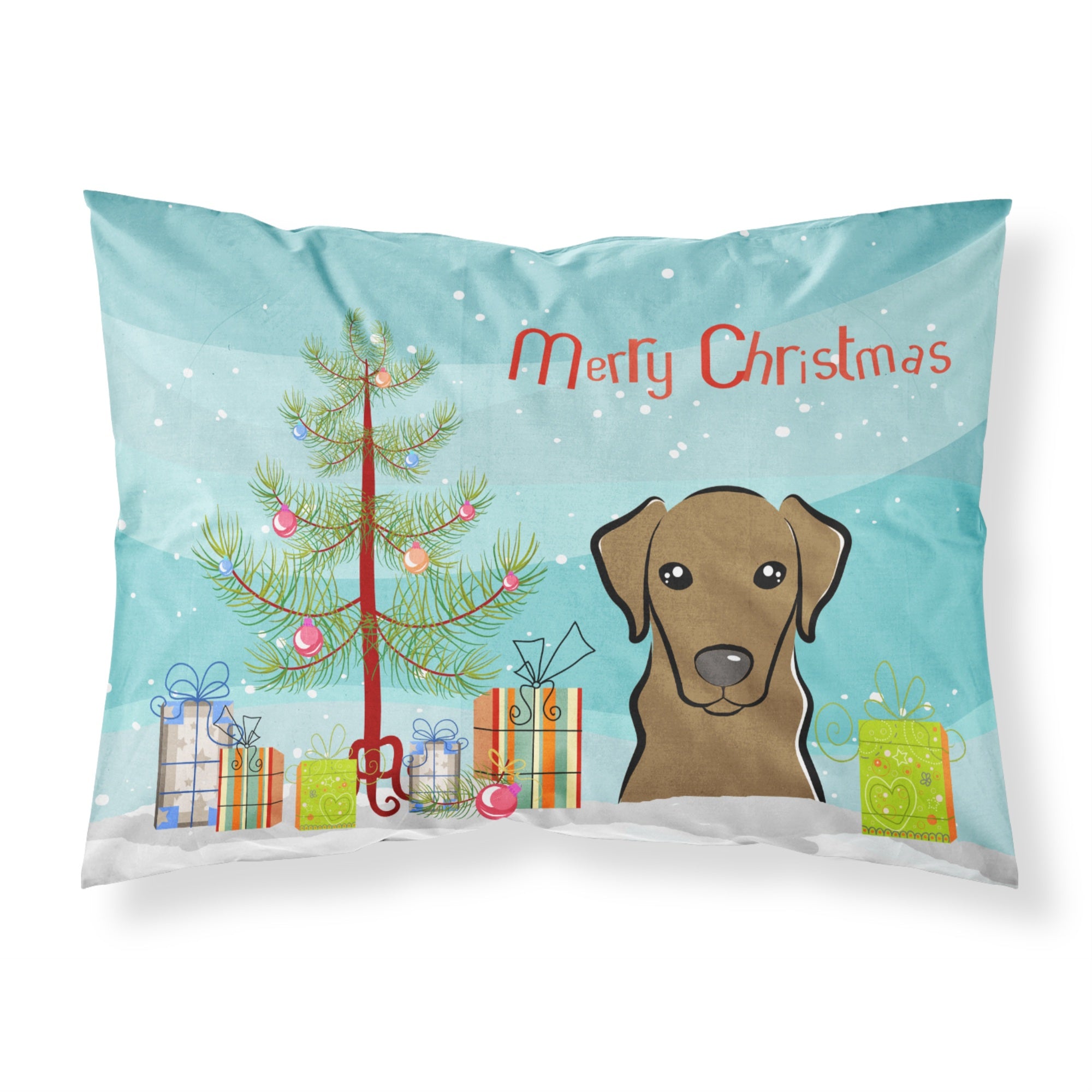 'Caroline'S Treasures Bb1606Pillowcase Christmas Tree And Chocolate Labrador Fabric Standard Pillowcase, Large, Multicolor'
