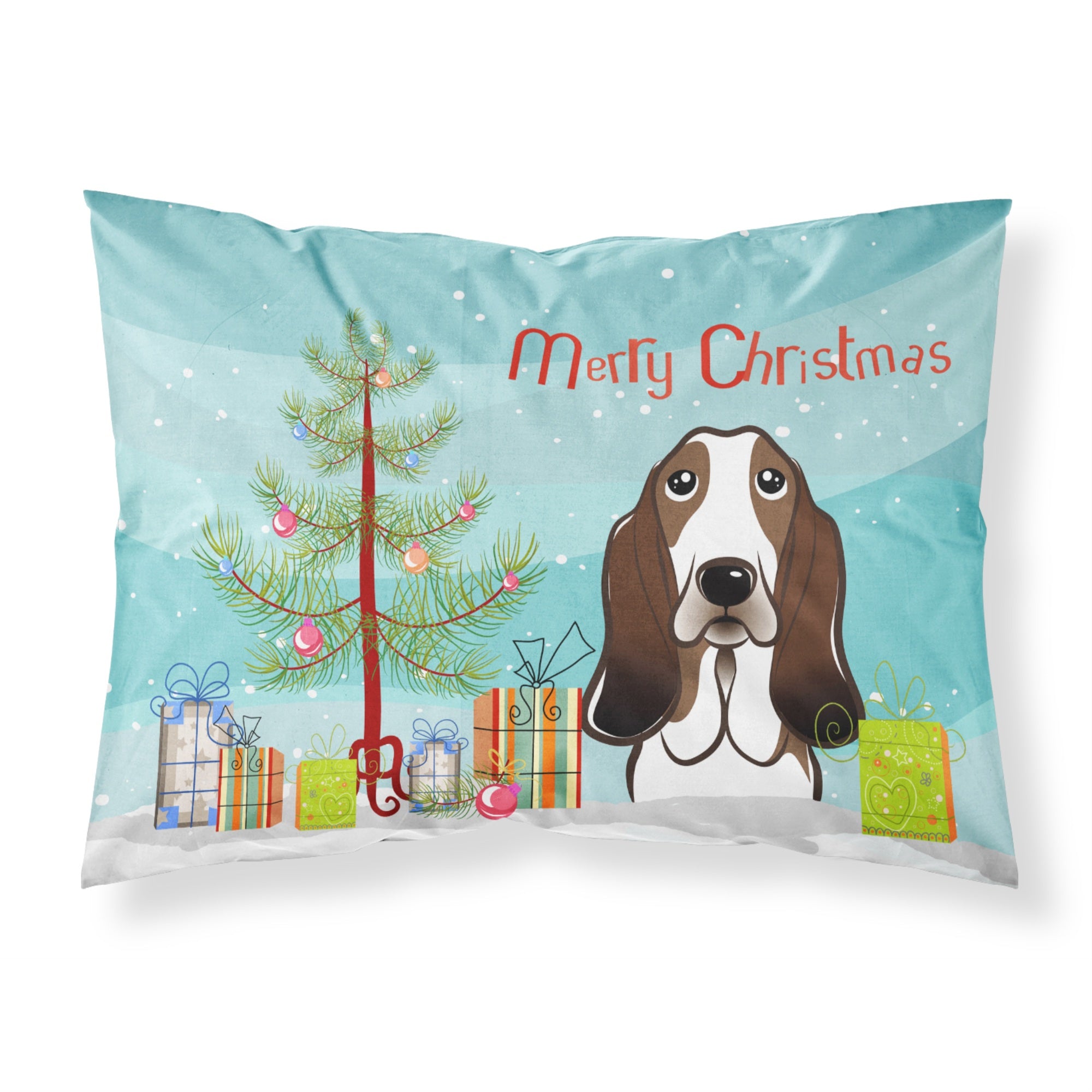 'Caroline'S Treasures Bb1615Pillowcase Christmas Tree And Basset Hound Fabric Standard Pillowcase, Large, Multicolor'