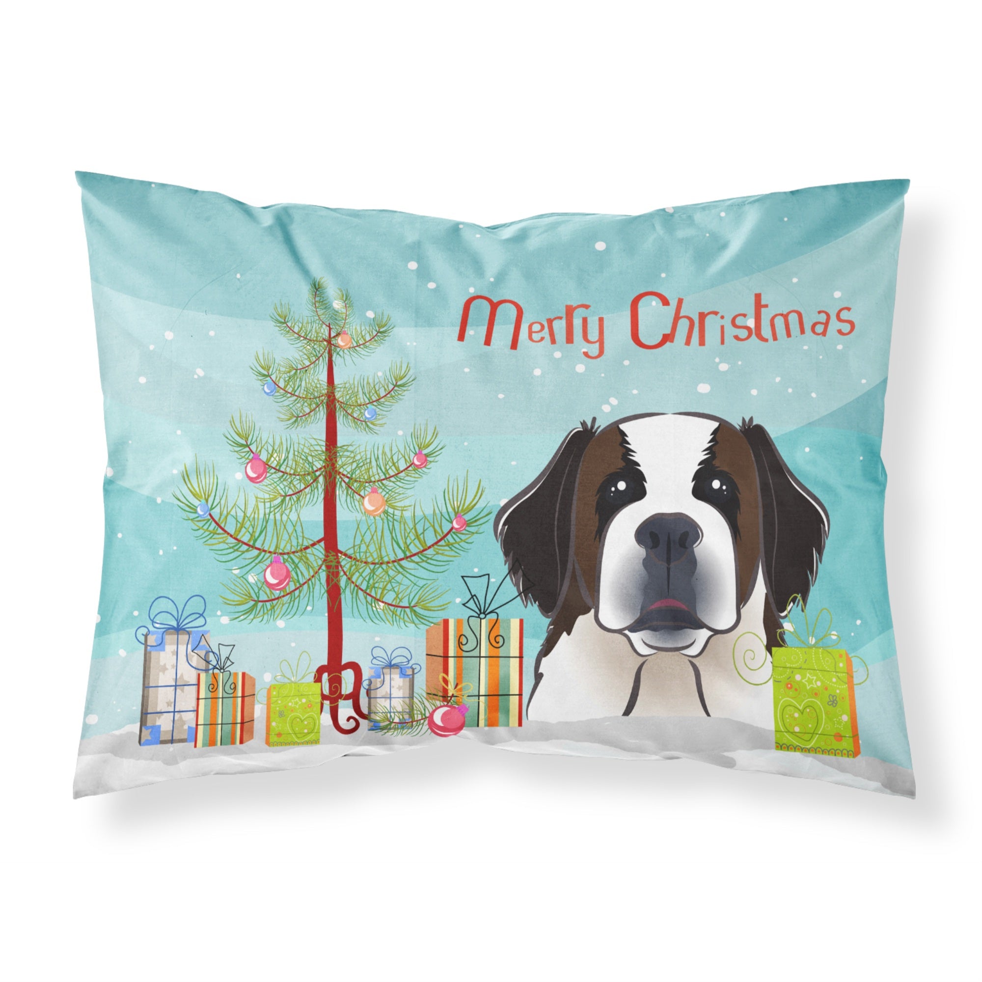 'Caroline'S Treasures Bb1618Pillowcase Christmas Tree And Saint Bernard Fabric Standard Pillowcase, Large, Multicolor'