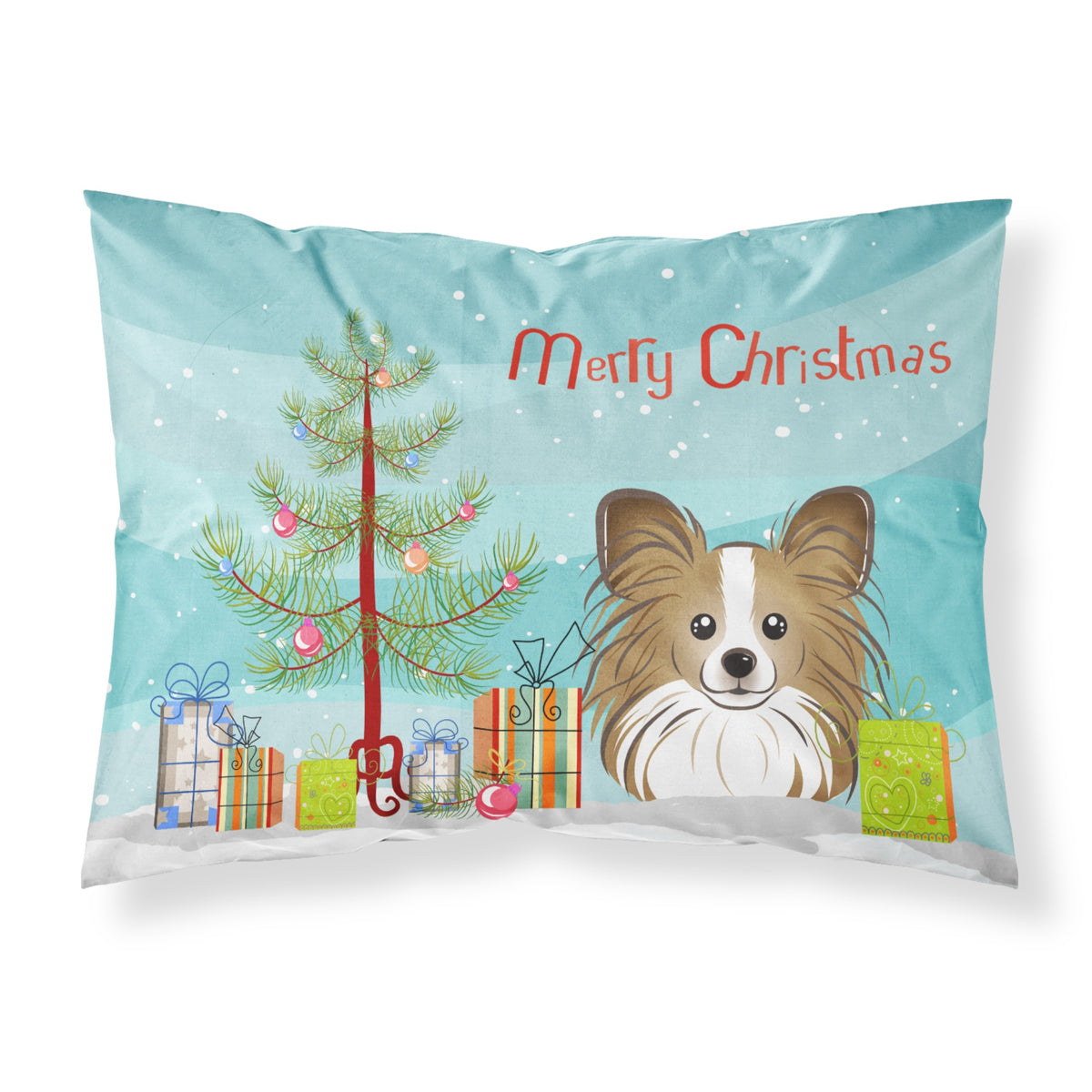 'Caroline'S Treasures Bb1620Pillowcase Christmas Tree And Papillion Fabric Standard Pillowcase, Large, Multicolor'
