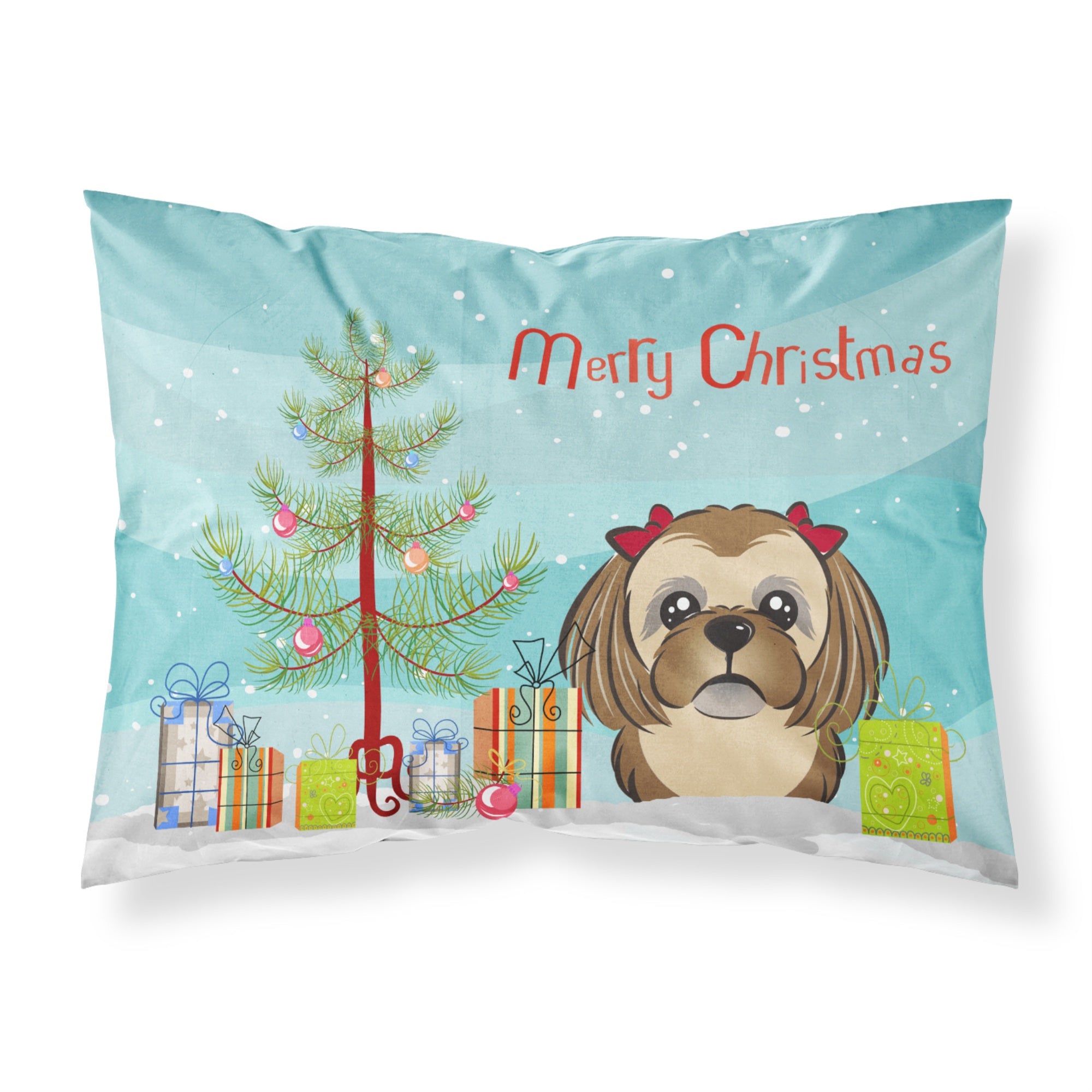 'Caroline'S Treasures Bb1621Pillowcase Christmas Tree And Chocolate Brown Shih Tzu Fabric Standard Pillowcase, Large, Multicolo