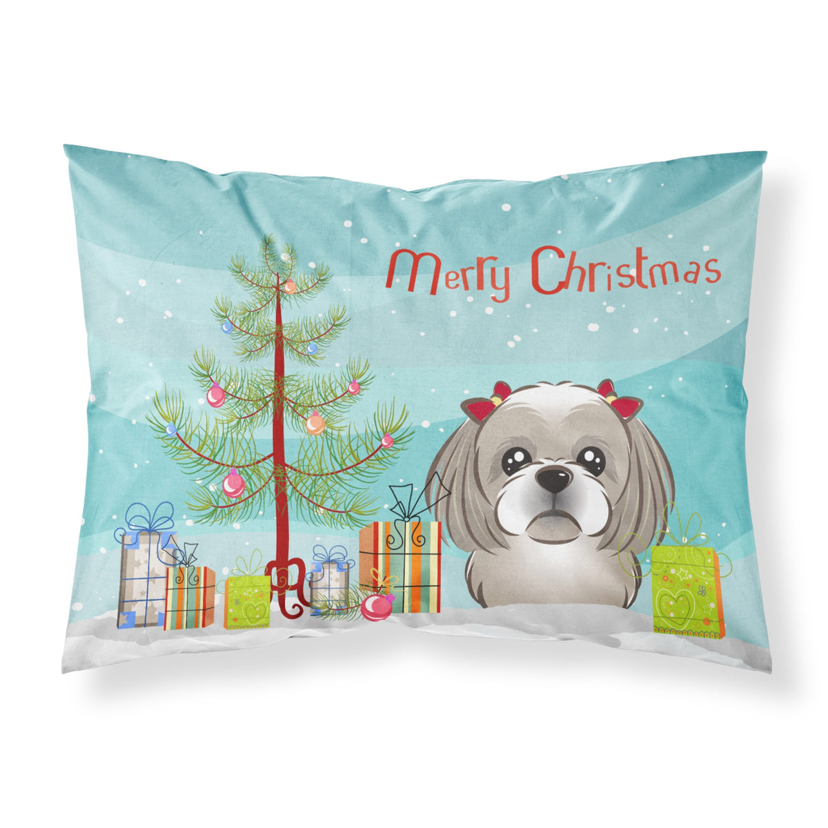 'Caroline'S Treasures Bb1622Pillowcase Christmas Tree And Gray Silver Shih Tzu Fabric Standard Pillowcase, Large, Multicolor'