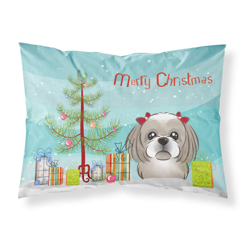 'Caroline'S Treasures Bb1622Pillowcase Christmas Tree And Gray Silver Shih Tzu Fabric Standard Pillowcase, Large, Multicolor'
