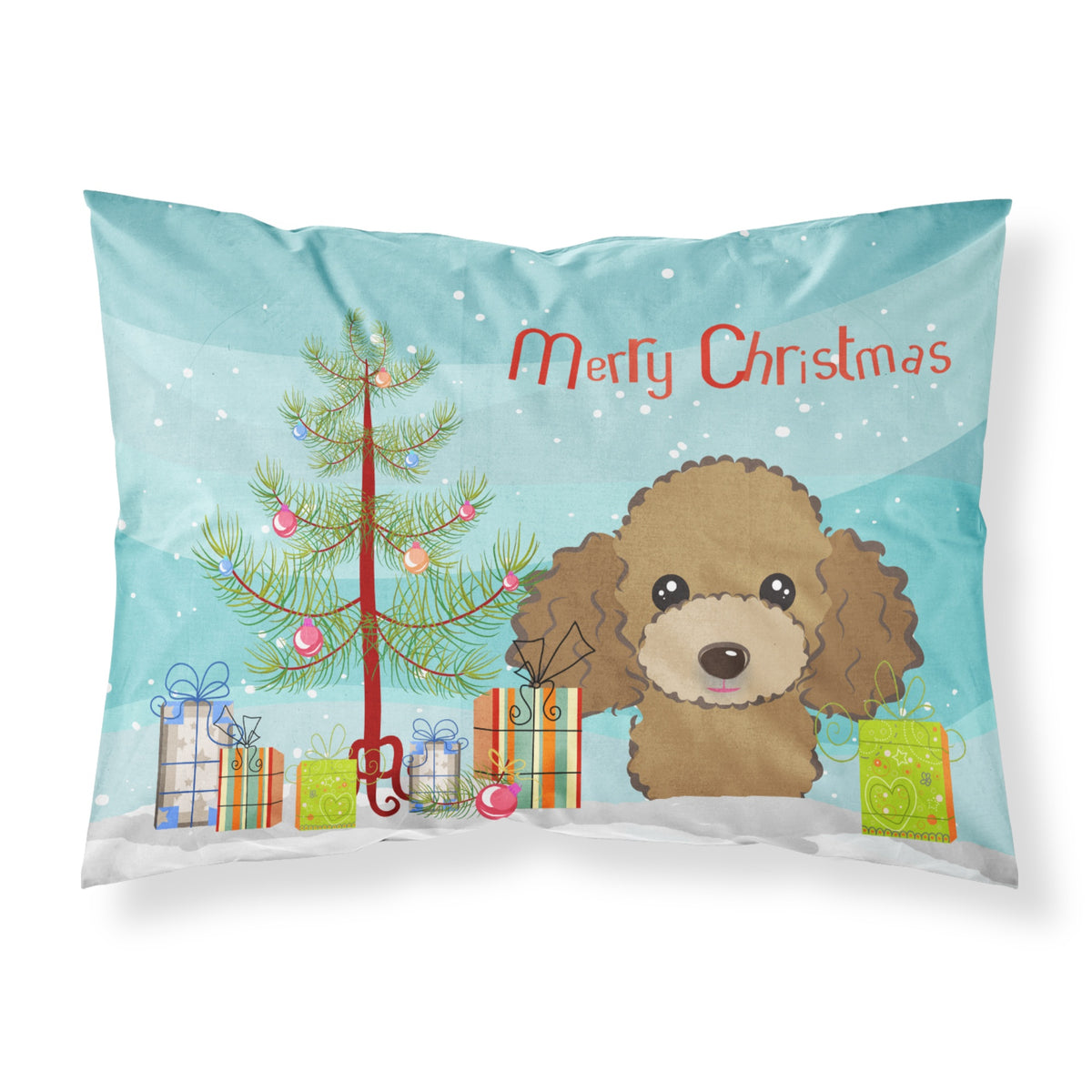 'Caroline'S Treasures Bb1628Pillowcase Christmas Tree And Chocolate Brown Poodle Fabric Standard Pillowcase, Large, Multicolor'