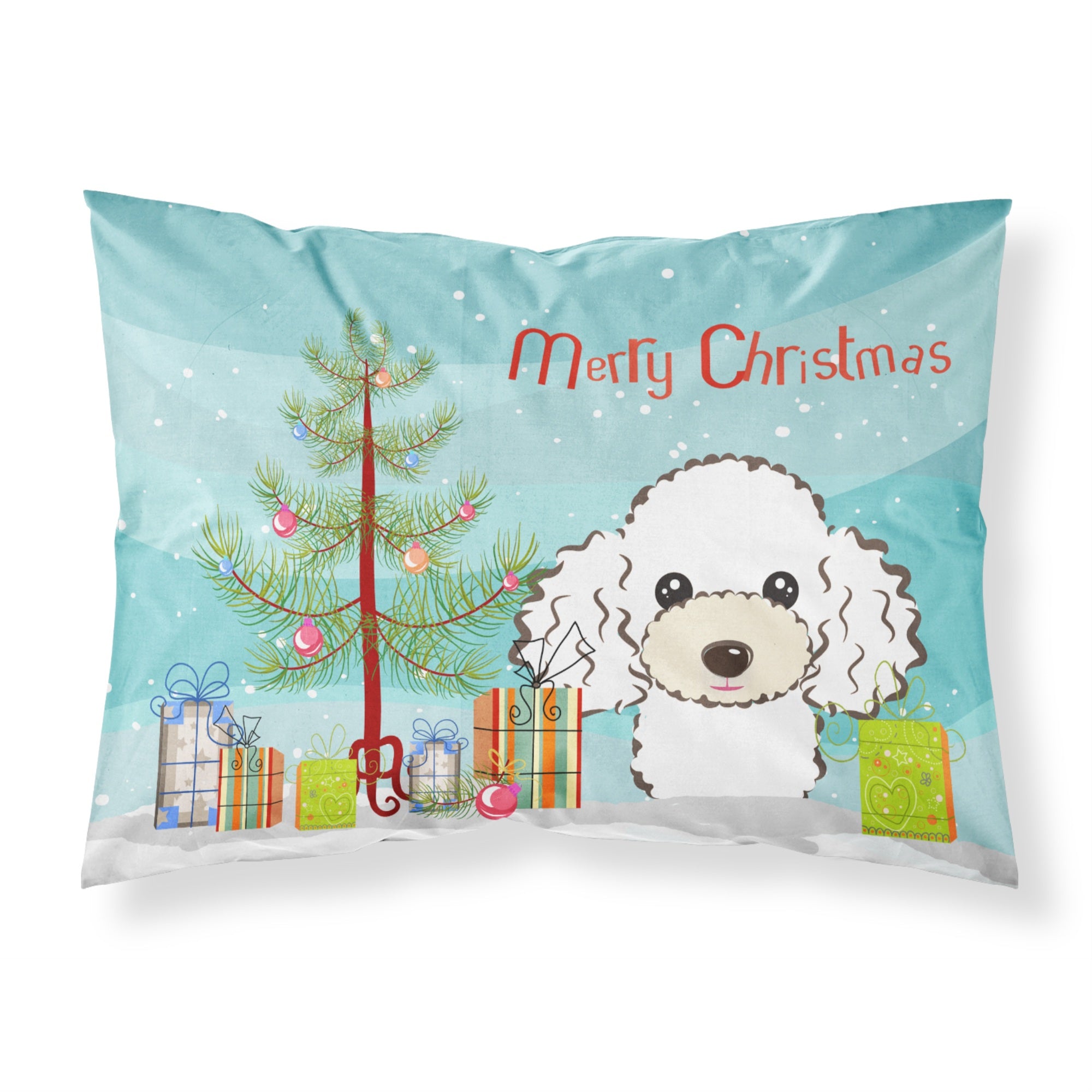 'Caroline'S Treasures Bb1629Pillowcase Christmas Tree And White Poodle Fabric Standard Pillowcase, Large, Multicolor'
