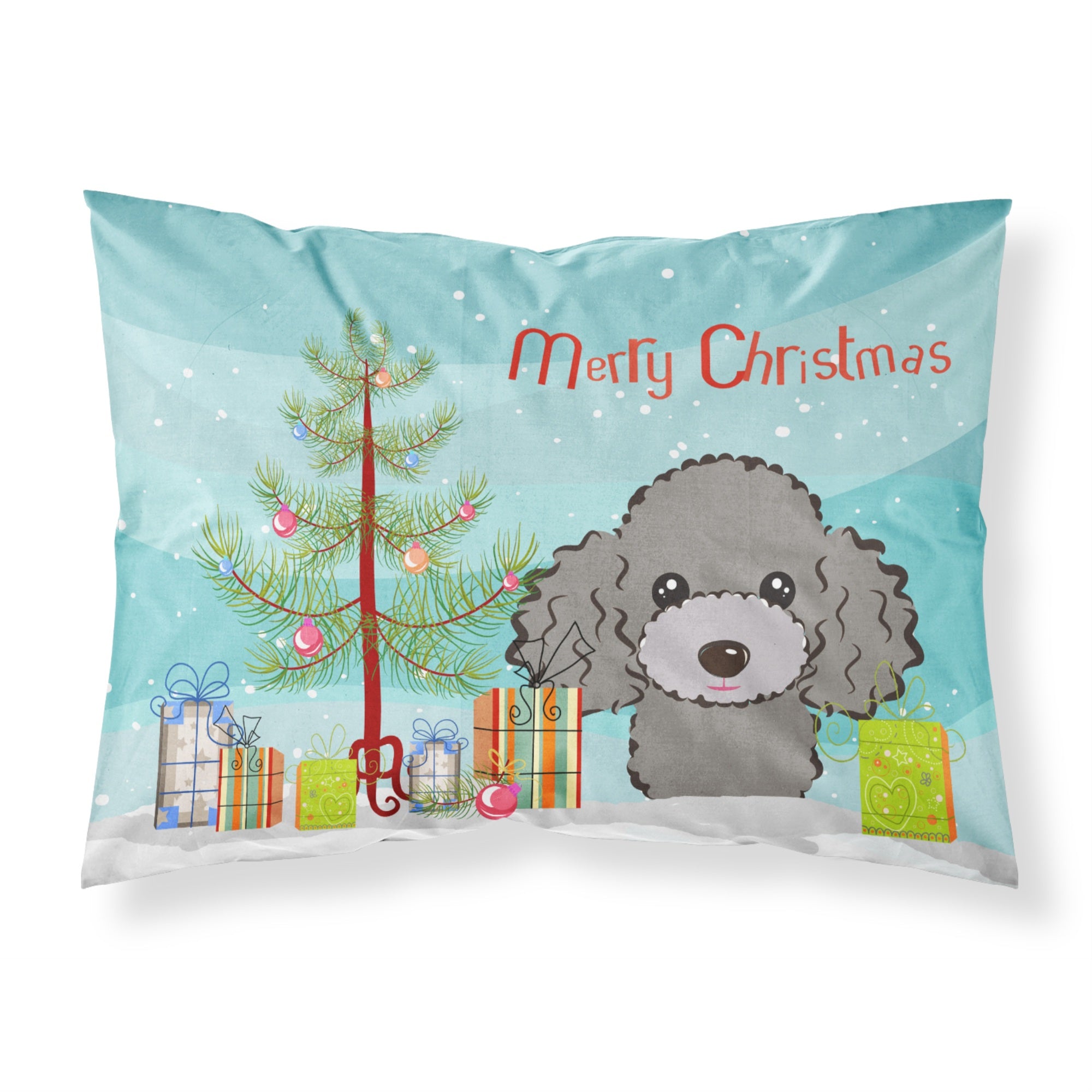 'Caroline'S Treasures Bb1631Pillowcase Christmas Tree And Silver Gray Poodle Fabric Standard Pillowcase, Large, Multicolor'