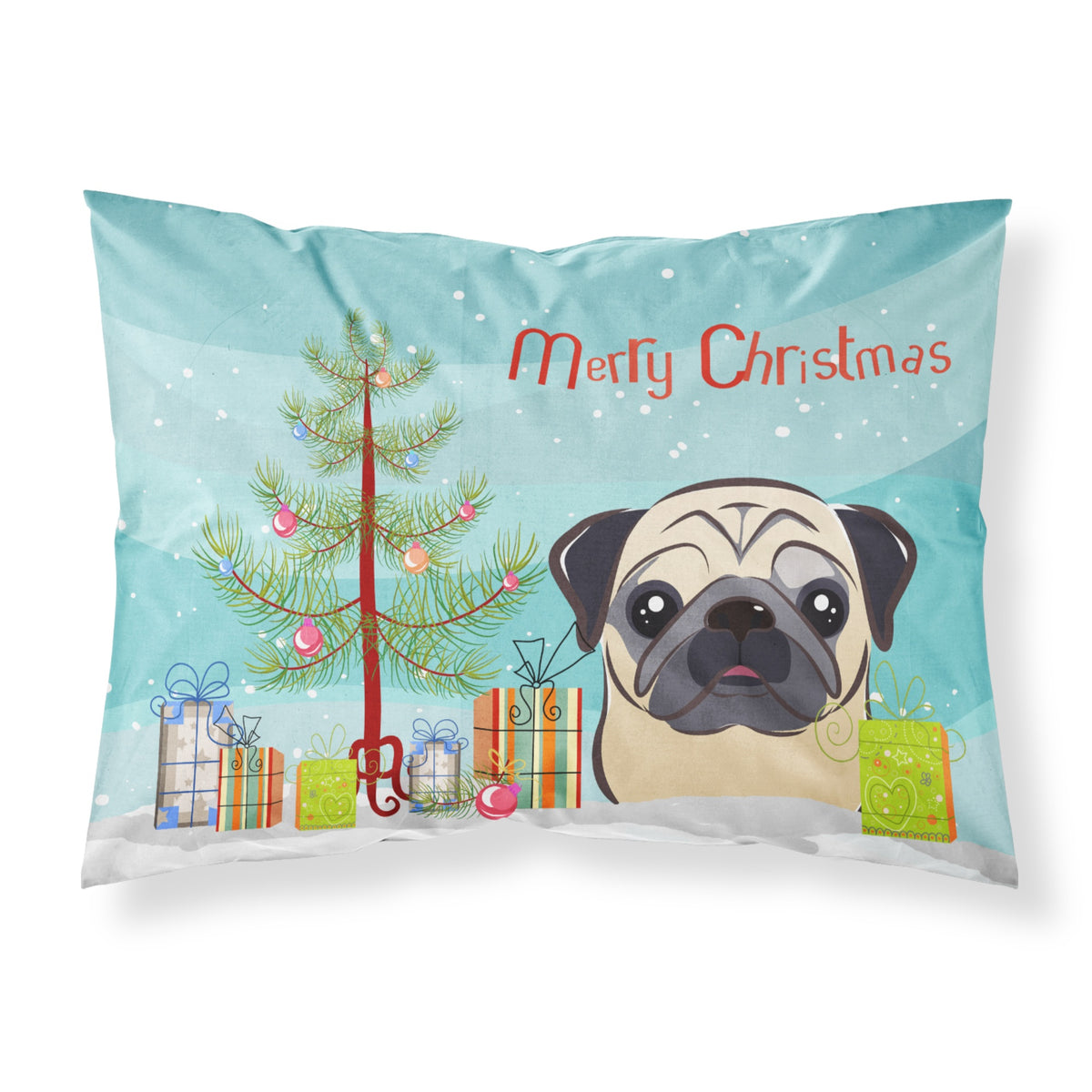 'Caroline'S Treasures Bb1634Pillowcase Christmas Tree And Fawn Pug Fabric Standard Pillowcase, Large, Multicolor'