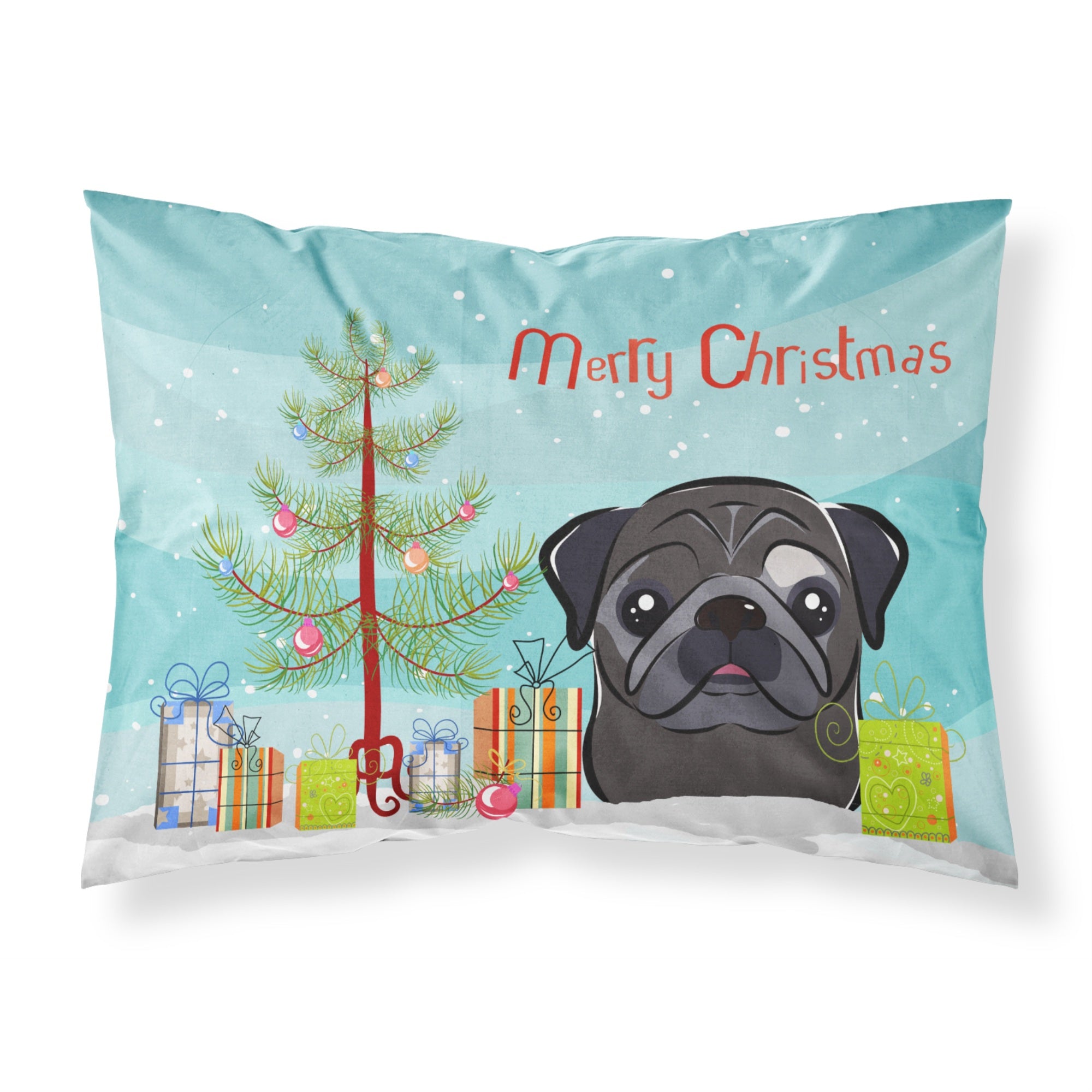 'Caroline'S Treasures Bb1635Pillowcase Christmas Tree And Black Pug Fabric Standard Pillowcase, Large, Multicolor'