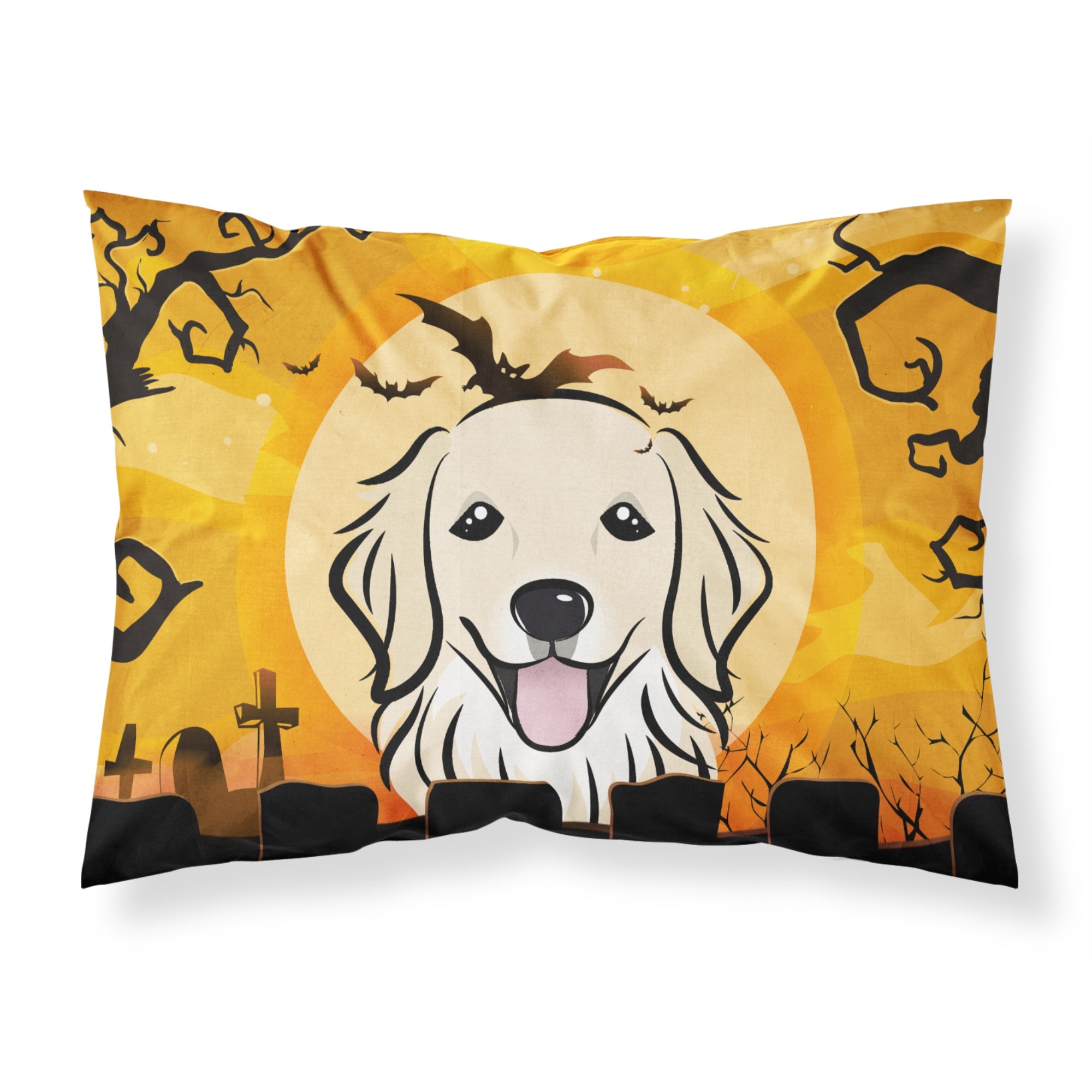 'Caroline'S Treasures Bb1763Pillowcase Halloween Golden Retriever Fabric Standard Pillowcase, Large, Multicolor'