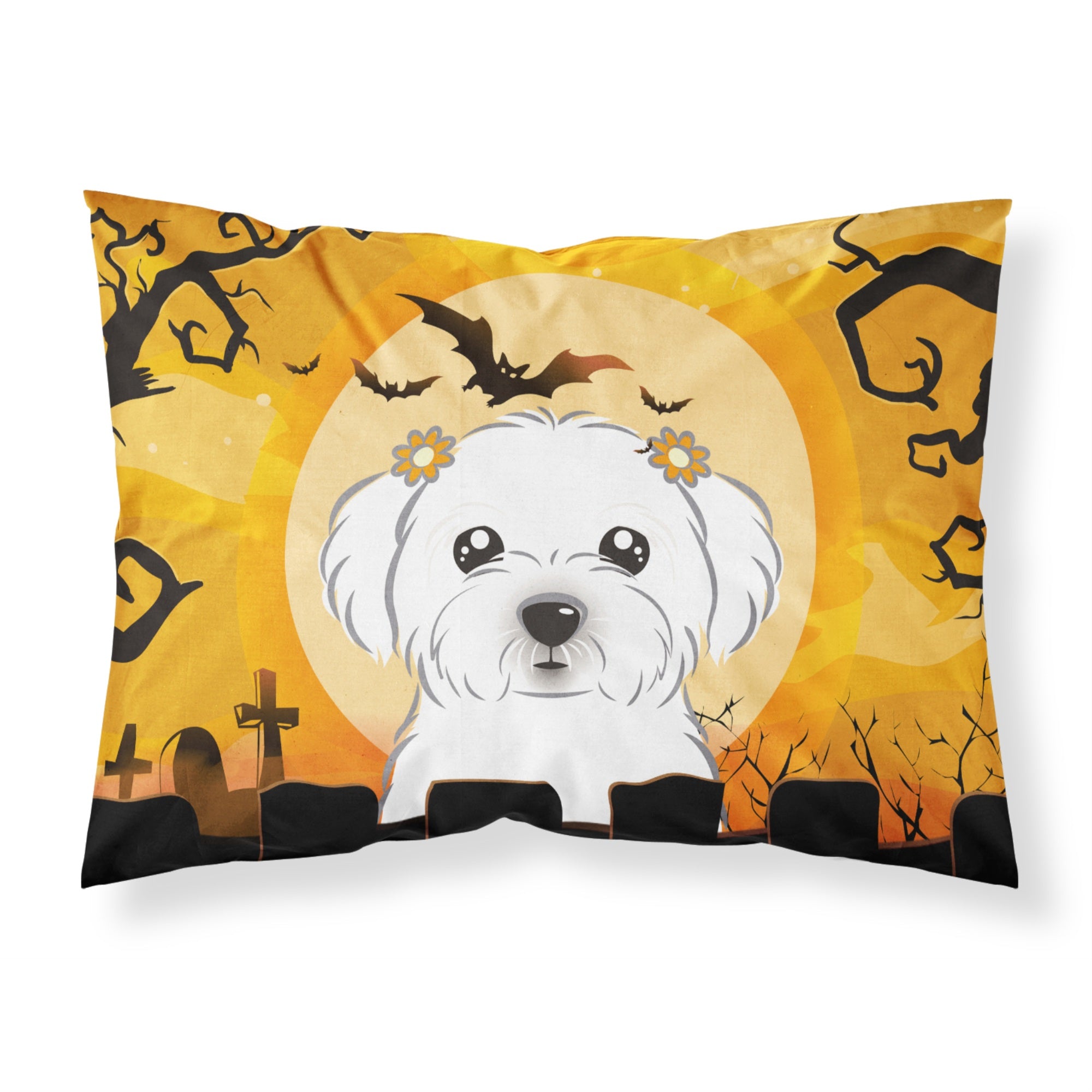 'Caroline'S Treasures Bb1766Pillowcase Halloween Maltese Fabric Standard Pillowcase, Large, Multicolor'