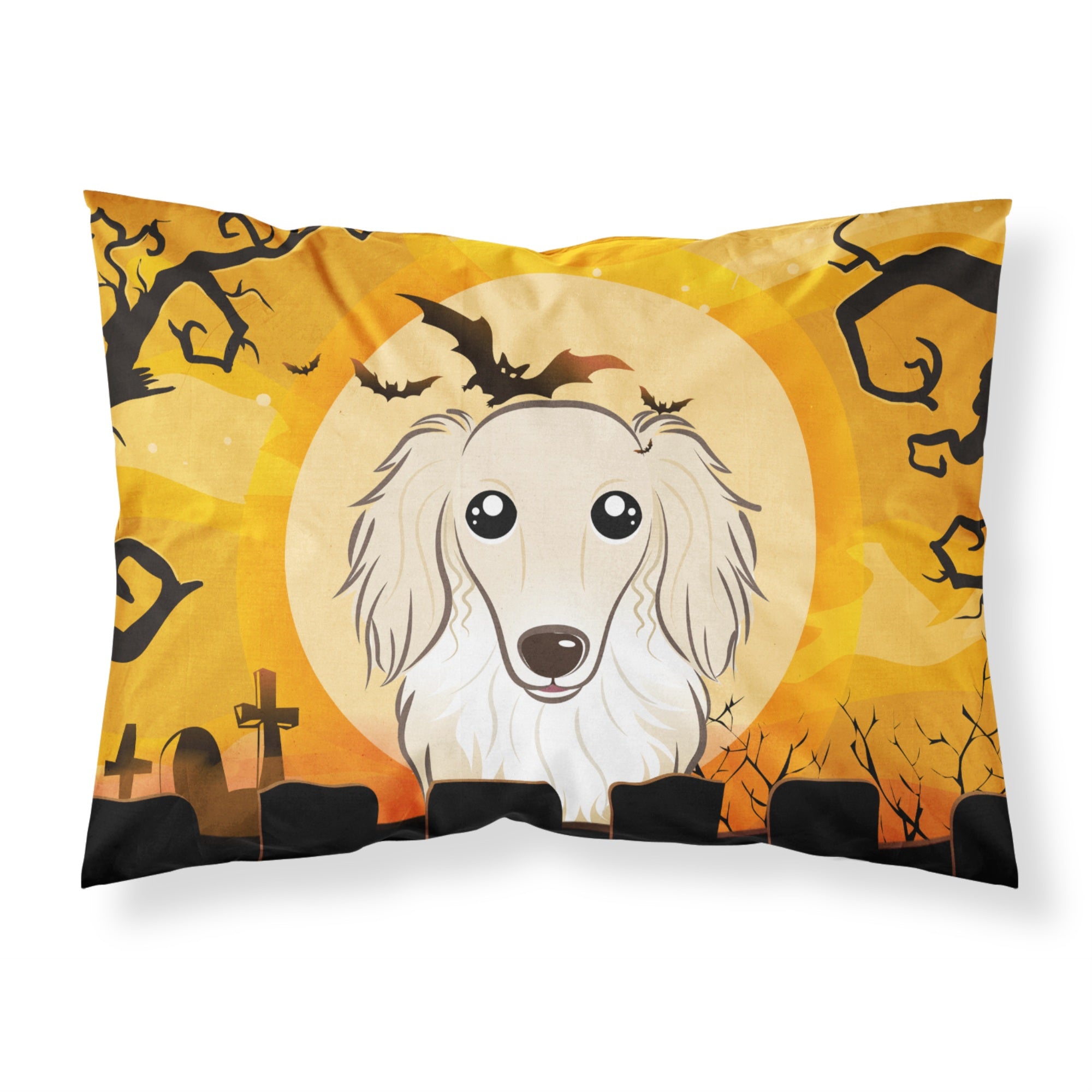 'Caroline'S Treasures Bb1770Pillowcase Halloween Longhair Creme Dachshund Fabric Standard Pillowcase, Large, Multicolor'