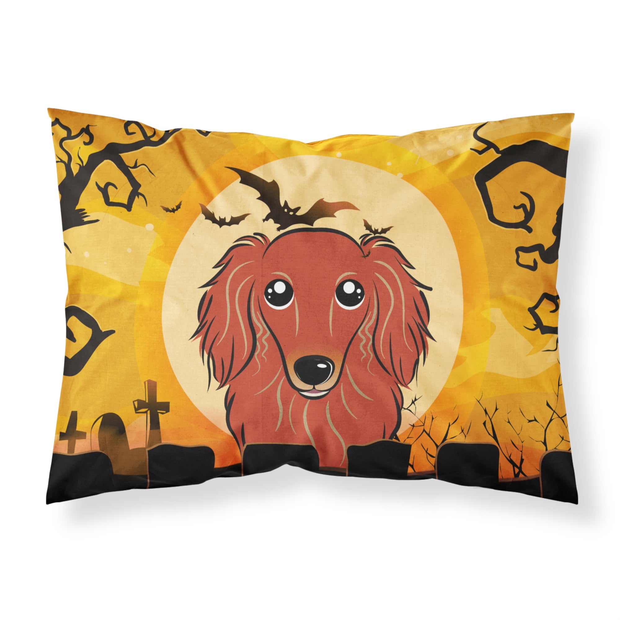 'Caroline'S Treasures Bb1772Pillowcase Halloween Longhair Red Dachshund Fabric Standard Pillowcase, Large, Multicolor'
