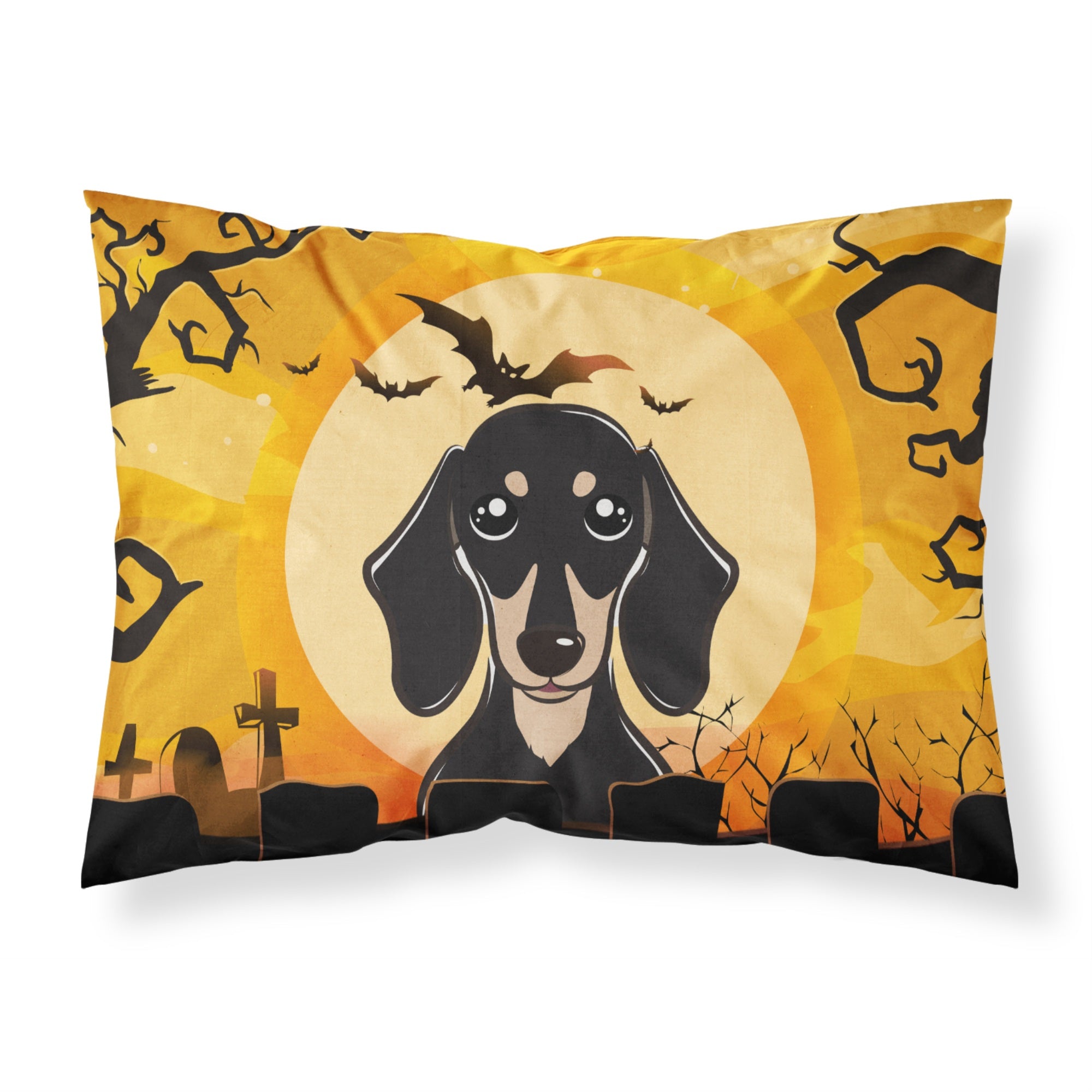 'Caroline'S Treasures Bb1773Pillowcase Halloween Smooth Black And Tan Dachshund Fabric Standard Pillowcase, Large, Multicolor'