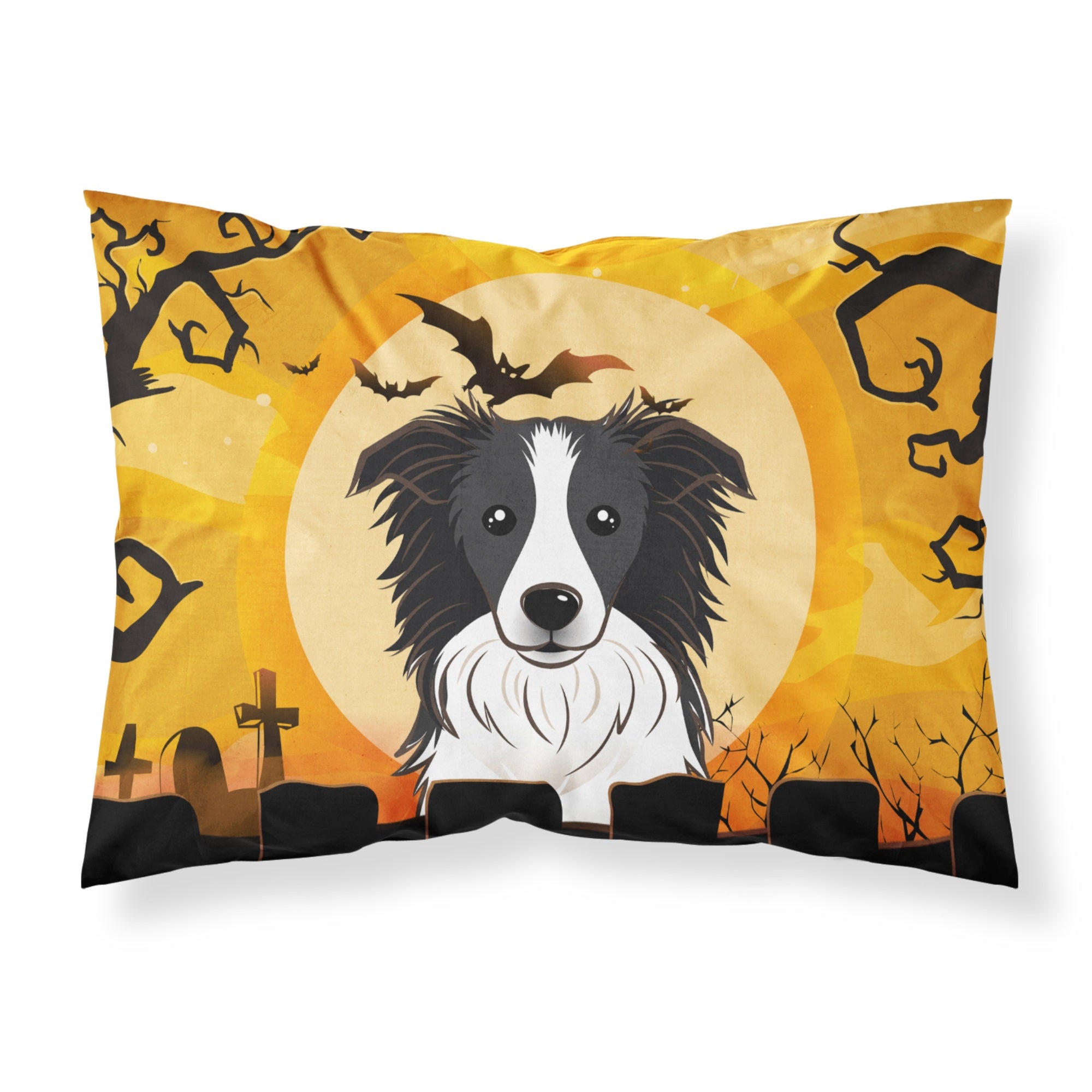 'Caroline'S Treasures Bb1799Pillowcase Halloween Border Collie Fabric Standard Pillowcase, Large, Multicolor'