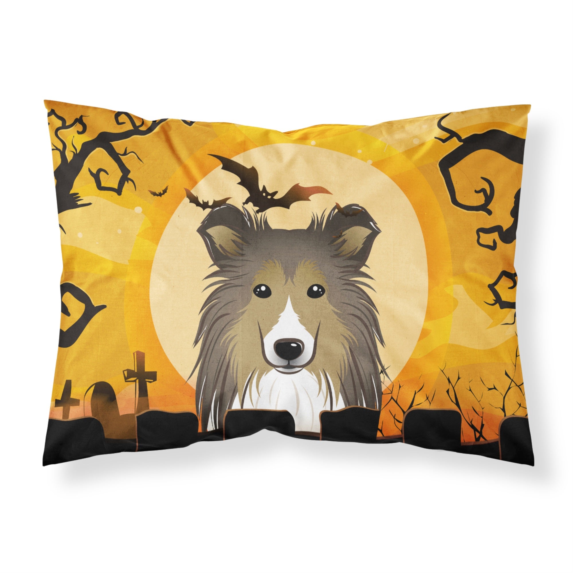 'Caroline'S Treasures Bb1800Pillowcase Halloween Sheltie Fabric Standard Pillowcase, Large, Multicolor'