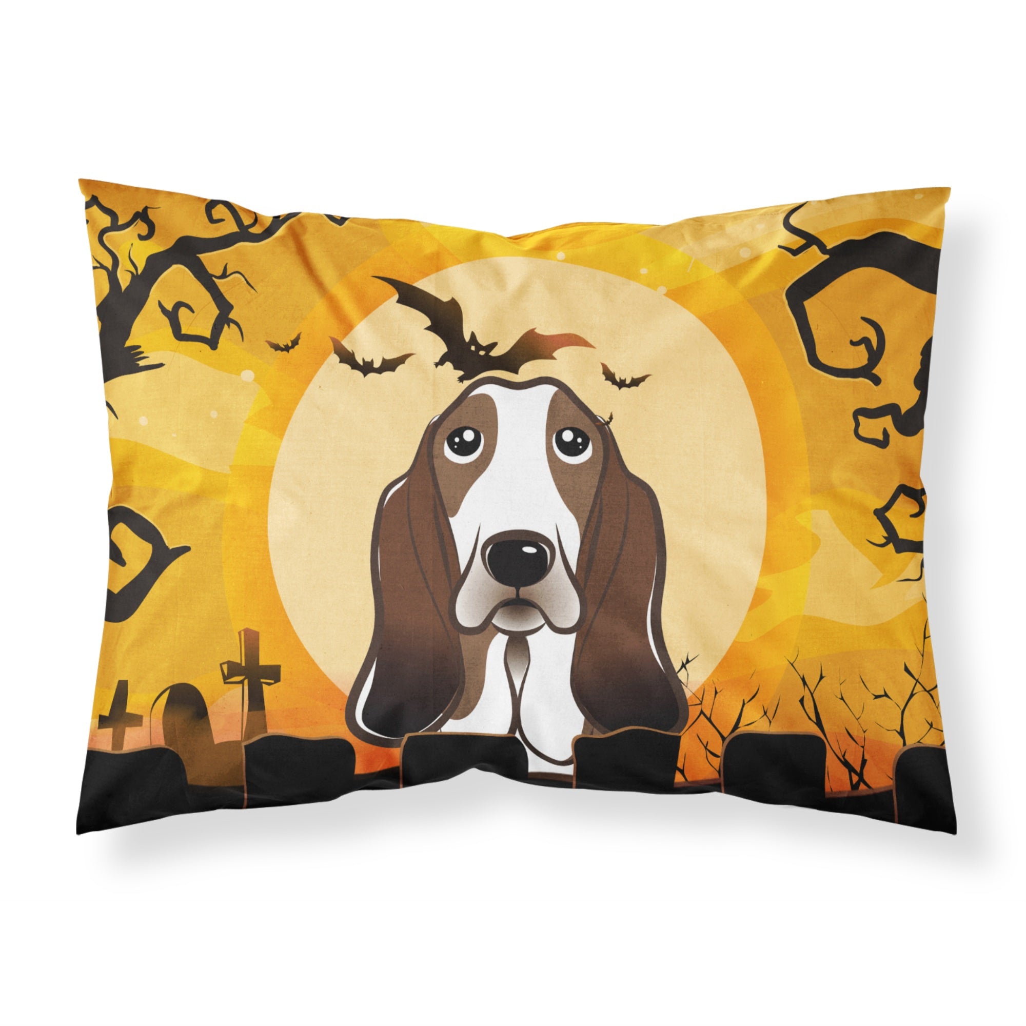 'Caroline'S Treasures Bb1801Pillowcase Halloween Basset Hound Fabric Standard Pillowcase, Large, Multicolor'