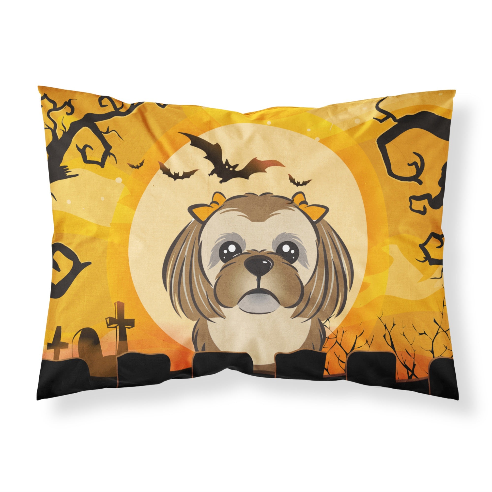 'Caroline'S Treasures Bb1807Pillowcase Halloween Chocolate Brown Shih Tzu Fabric Standard Pillowcase, Large, Multicolor'