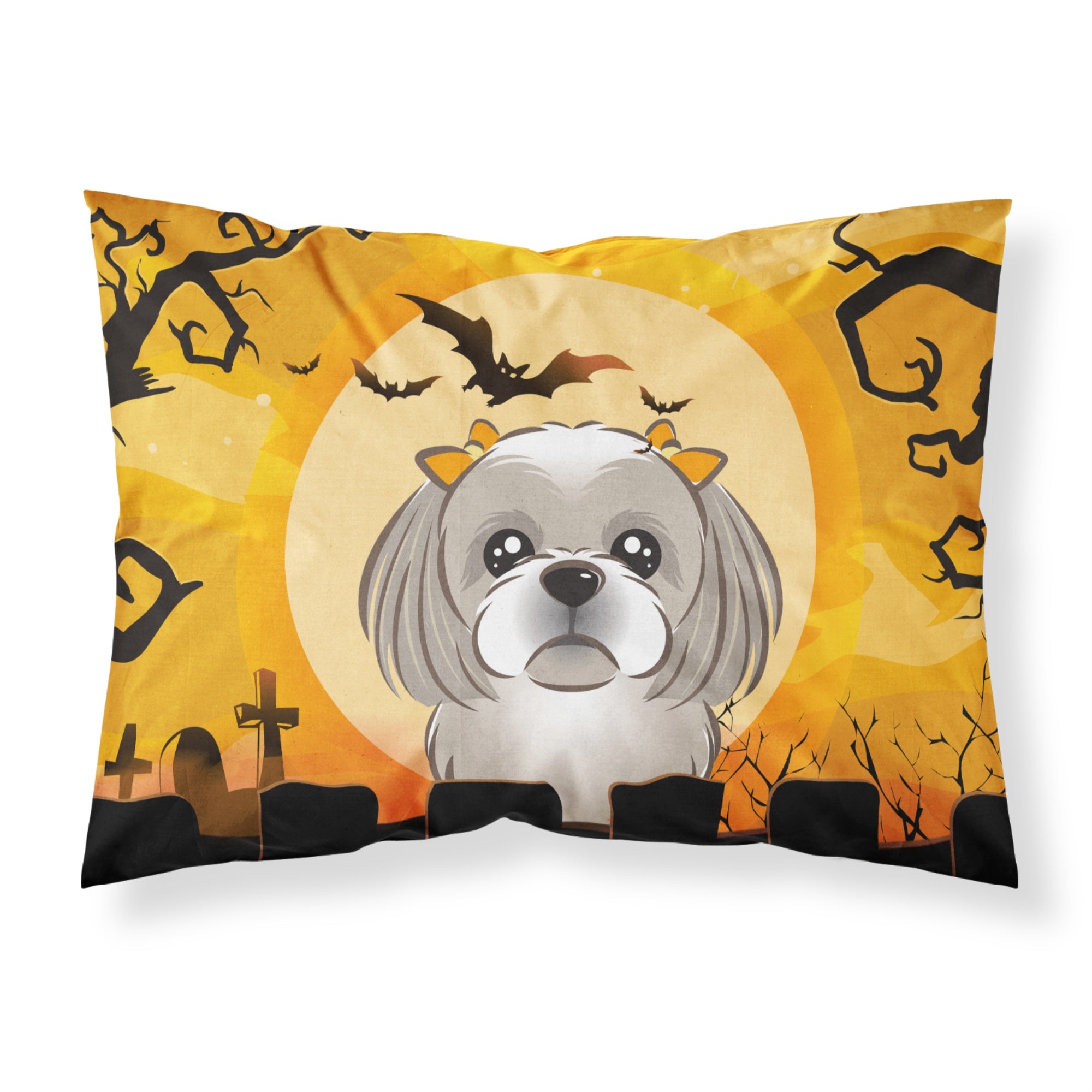 'Caroline'S Treasures Bb1808Pillowcase Halloween Gray Silver Shih Tzu Fabric Standard Pillowcase, Large, Multicolor'