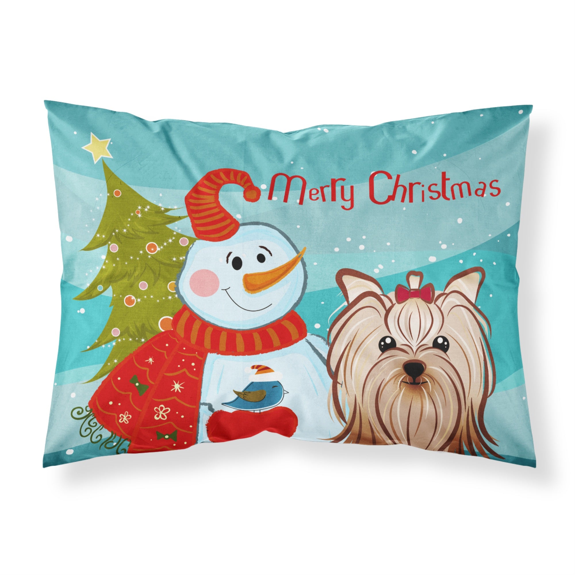 'Caroline'S Treasures Bb1824Pillowcase Snowman With Yorkie Yorkshire Terrier Fabric Standard Pillowcase, Large, Multicolor'
