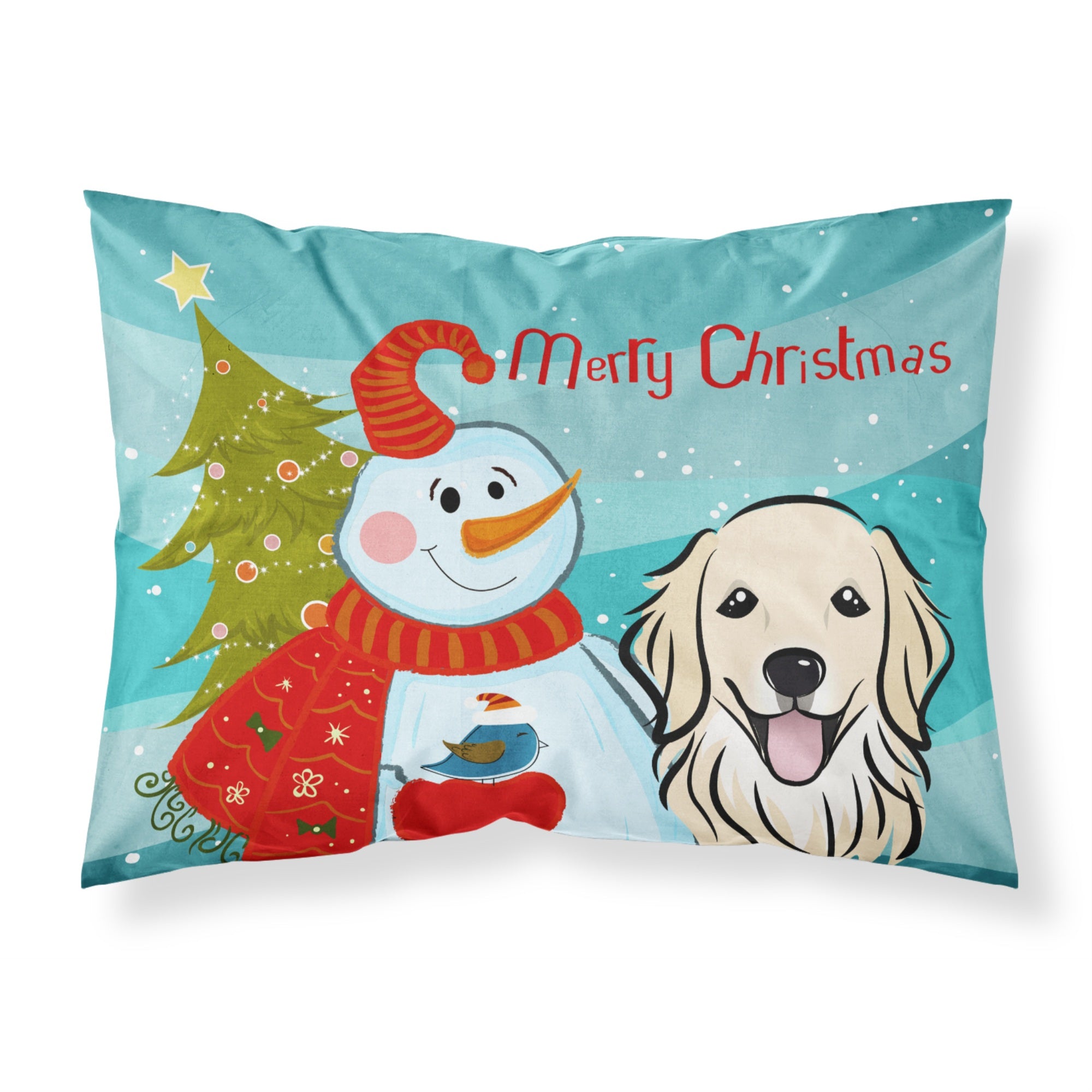 'Caroline'S Treasures Bb1825Pillowcase Snowman With Golden Retriever Fabric Standard Pillowcase, Large, Multicolor'