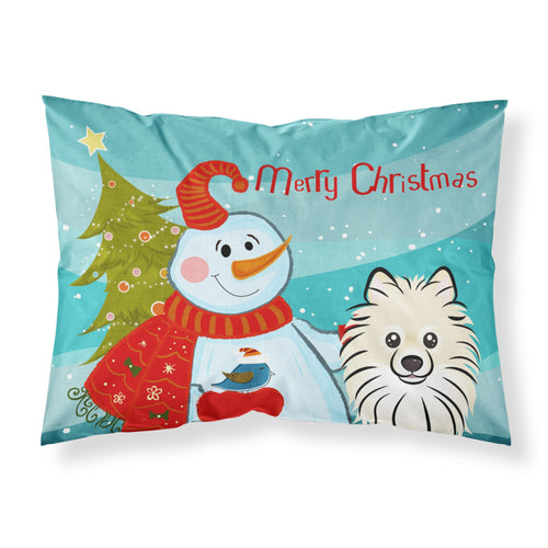 'Caroline'S Treasures Bb1827Pillowcase Snowman With Pomeranian Fabric Standard Pillowcase, Large, Multicolor'