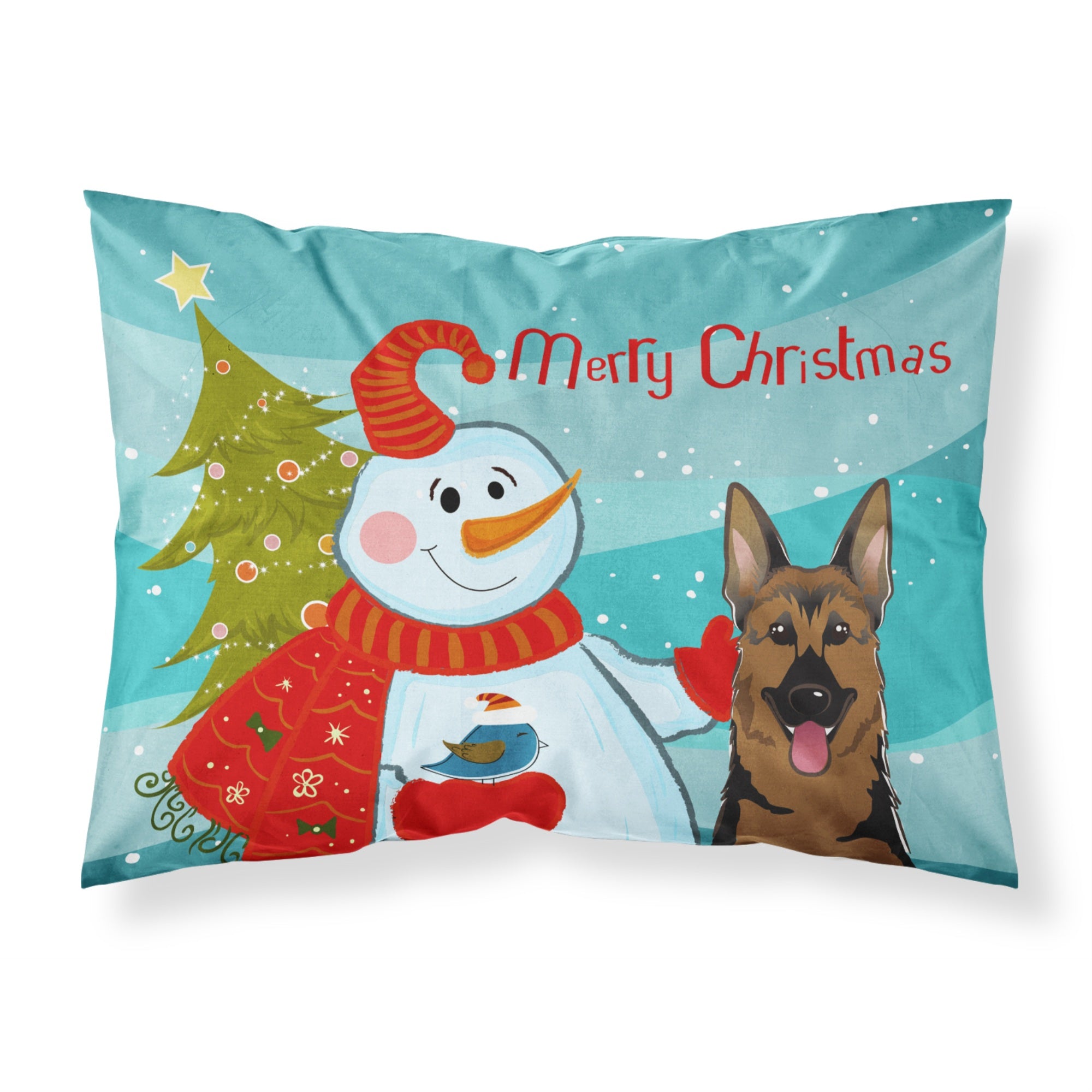 'Caroline'S Treasures Bb1831Pillowcase Snowman With German Shepherd Fabric Standard Pillowcase, Large, Multicolor'