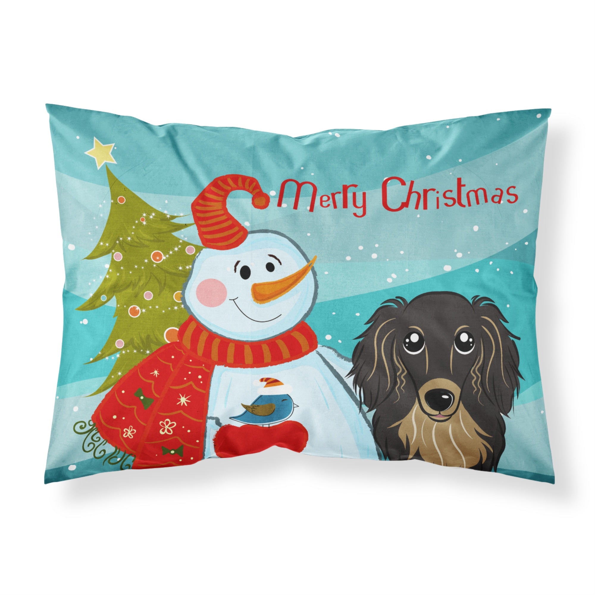 'Caroline'S Treasures Bb1833Pillowcase Snowman With Longhair Black And Tan Dachshund Fabric Standard Pillowcase, Large, Multico