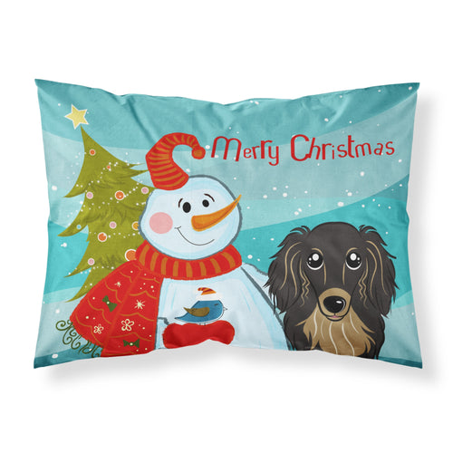 'Caroline'S Treasures Bb1833Pillowcase Snowman With Longhair Black And Tan Dachshund Fabric Standard Pillowcase, Large, Multico