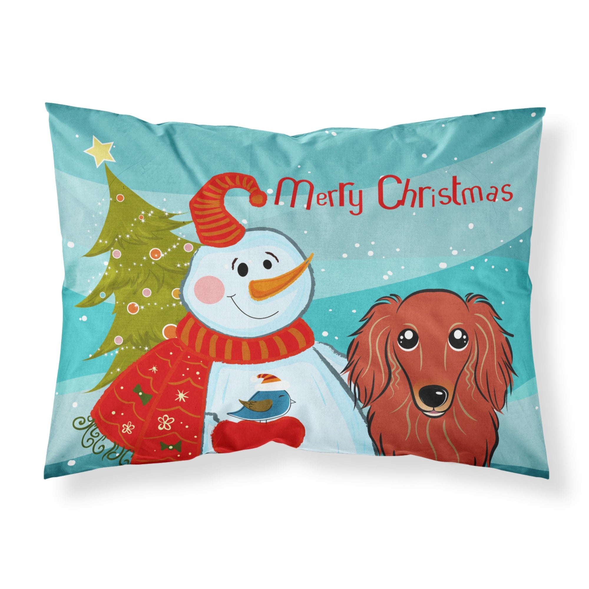 'Caroline'S Treasures Snowman With Longhair Red Dachshund Fabric Standard Pillowcases, Large, Multicolor'