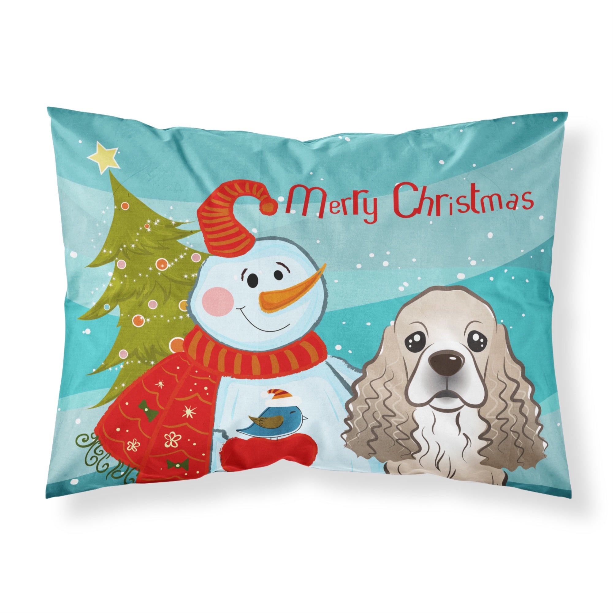 'Caroline'S Treasures Bb1836Pillowcase Snowman With Cocker Spaniel Fabric Standard Pillowcase, Large, Multicolor'