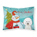 'Caroline'S Treasures Bb1837Pillowcase Snowman With Bichon Frise Fabric Standard Pillowcase, Large, Multicolor'