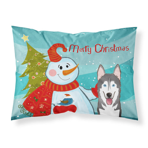 'Caroline'S Treasures Bb1838Pillowcase Snowman With Alaskan Malamute Fabric Standard Pillowcase, Large, Multicolor'