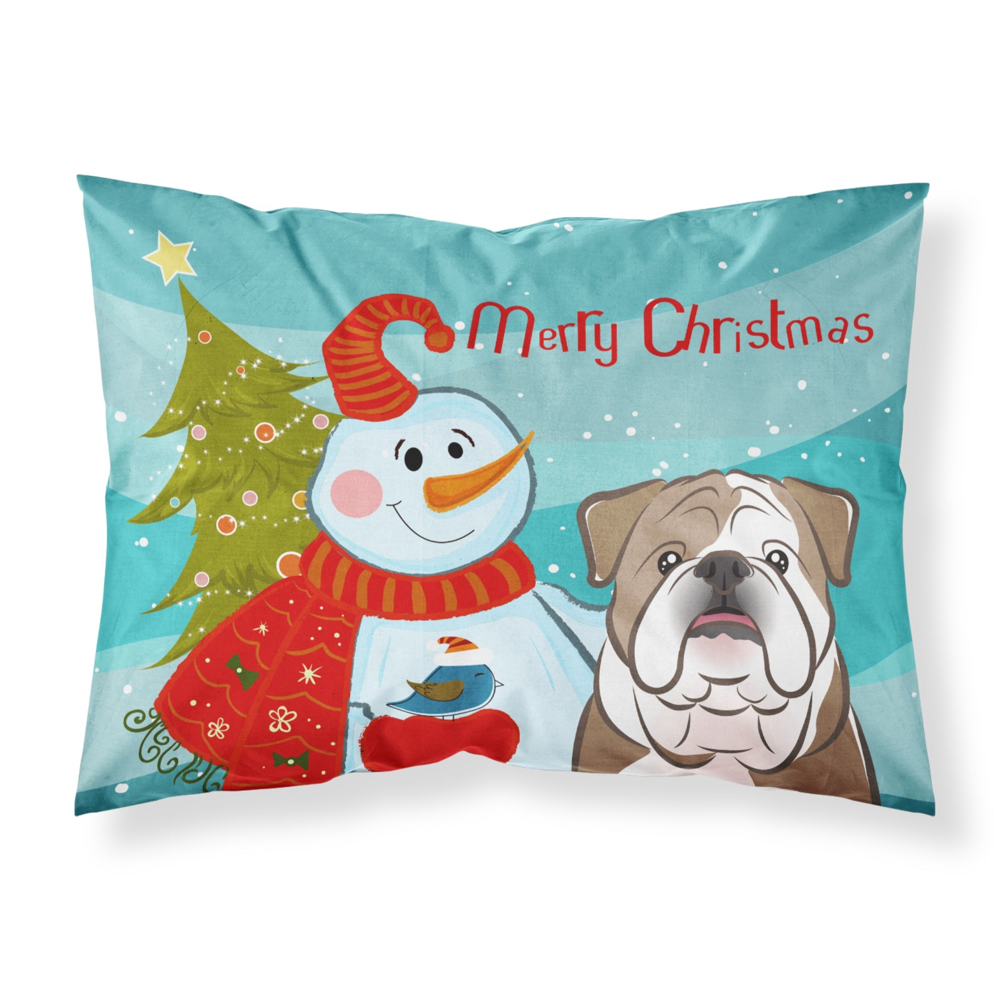 'Caroline'S Treasures Bb1839Pillowcase Snowman With English Bulldog Fabric Standard Pillowcase, Large, Multicolor'