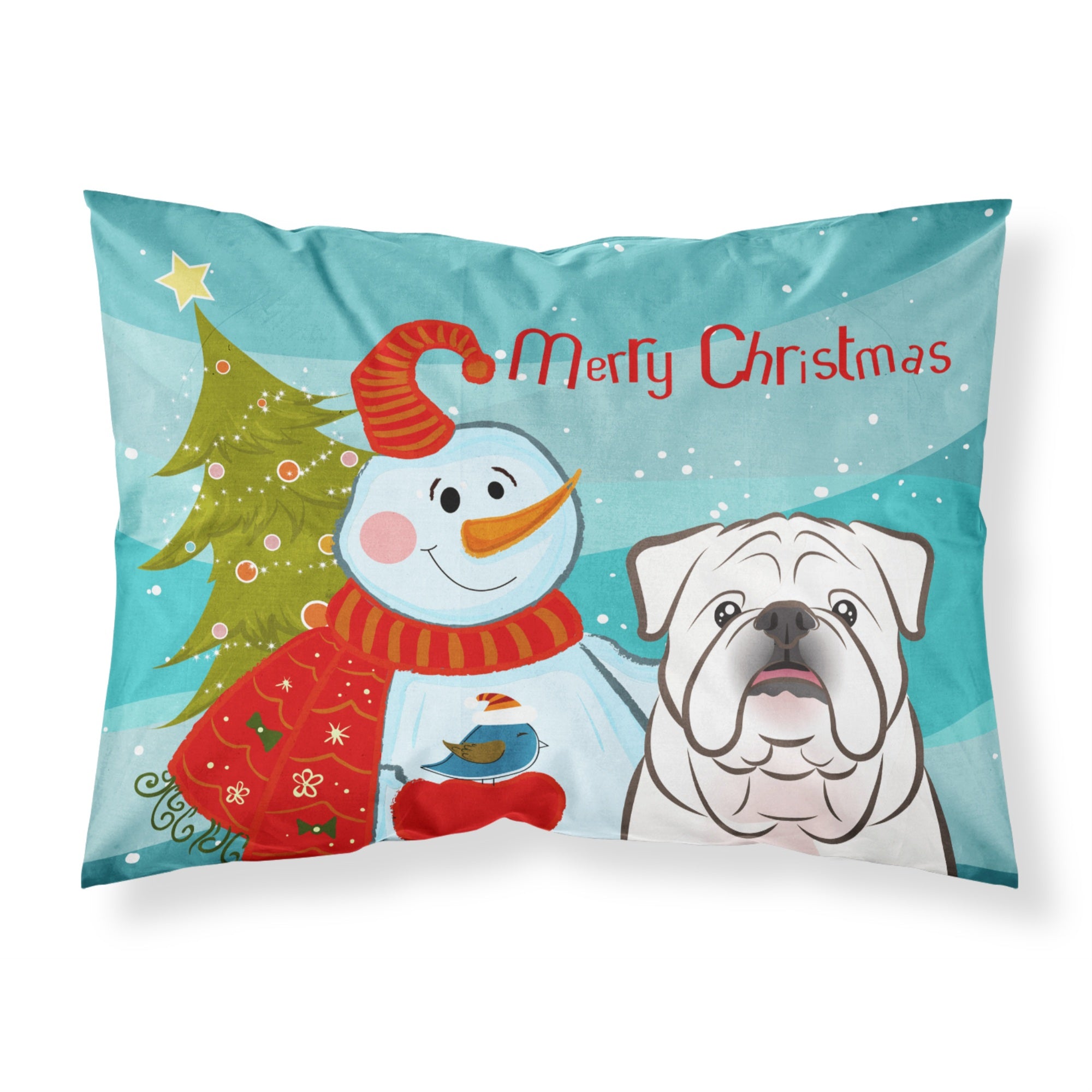 'Caroline'S Treasures Bb1840Pillowcase Snowman With White English Bulldog Fabric Standard Pillowcase, Large, Multicolor'