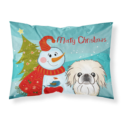 'Caroline'S Treasures Bb1841Pillowcase Snowman With Pekingese Fabric Standard Pillowcase, Large, Multicolor'