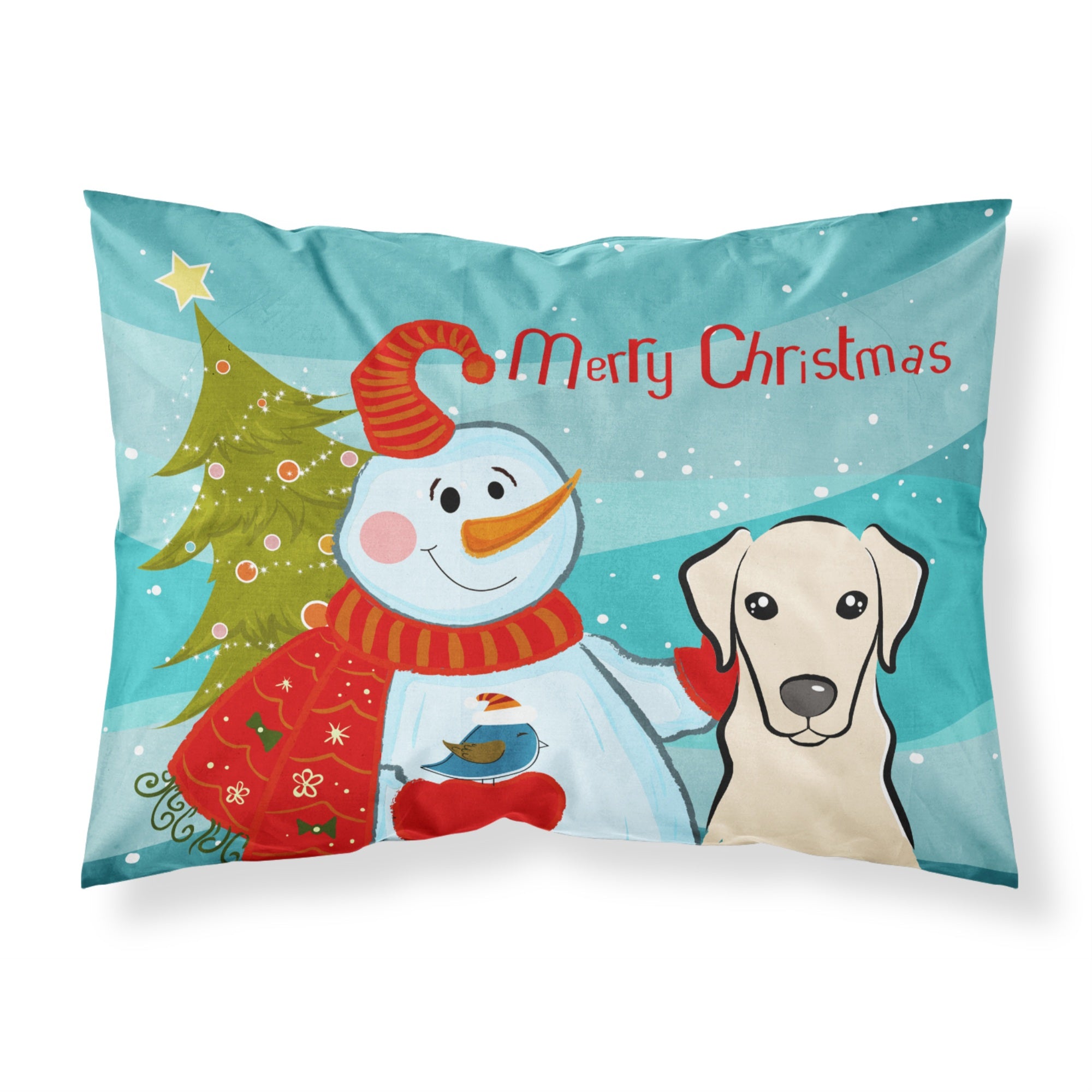 'Caroline'S Treasures Bb1842Pillowcase Snowman With Yellow Labrador Fabric Standard Pillowcase, Large, Multicolor'