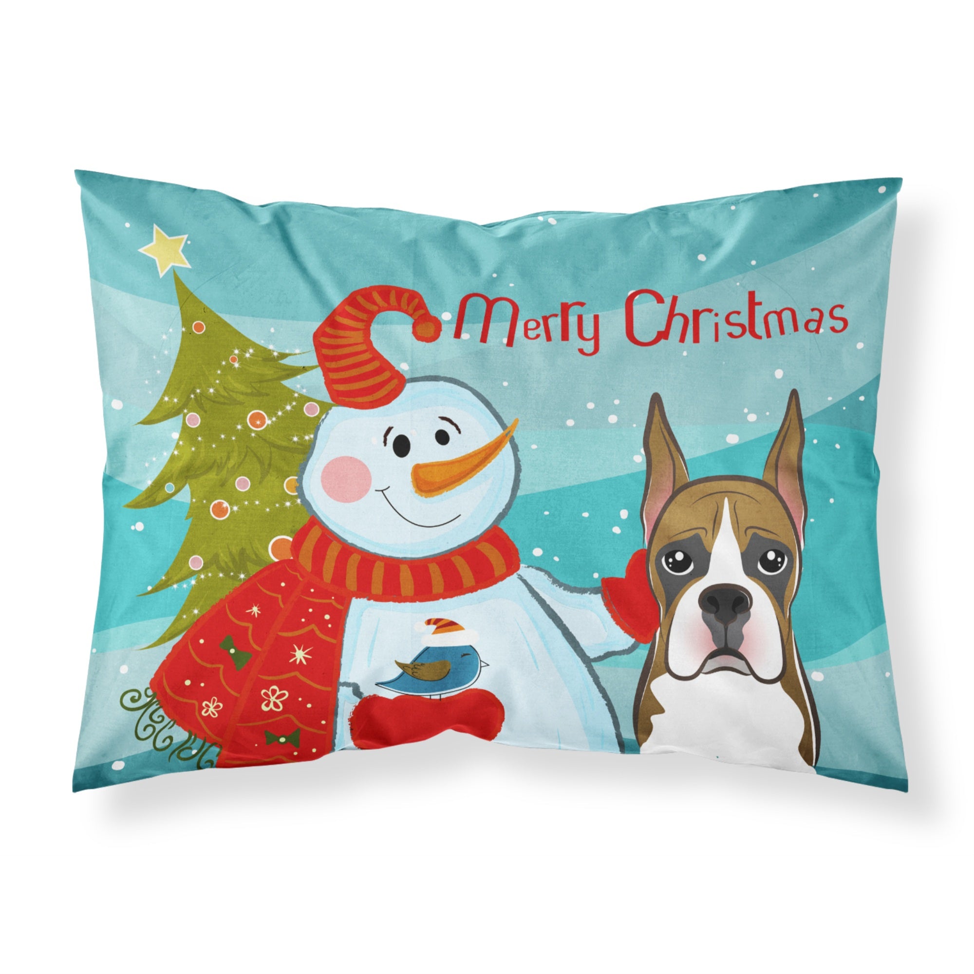 'Caroline'S Treasures Bb1843Pillowcase Snowman With Boxer Fabric Standard Pillowcase, Large, Multicolor'